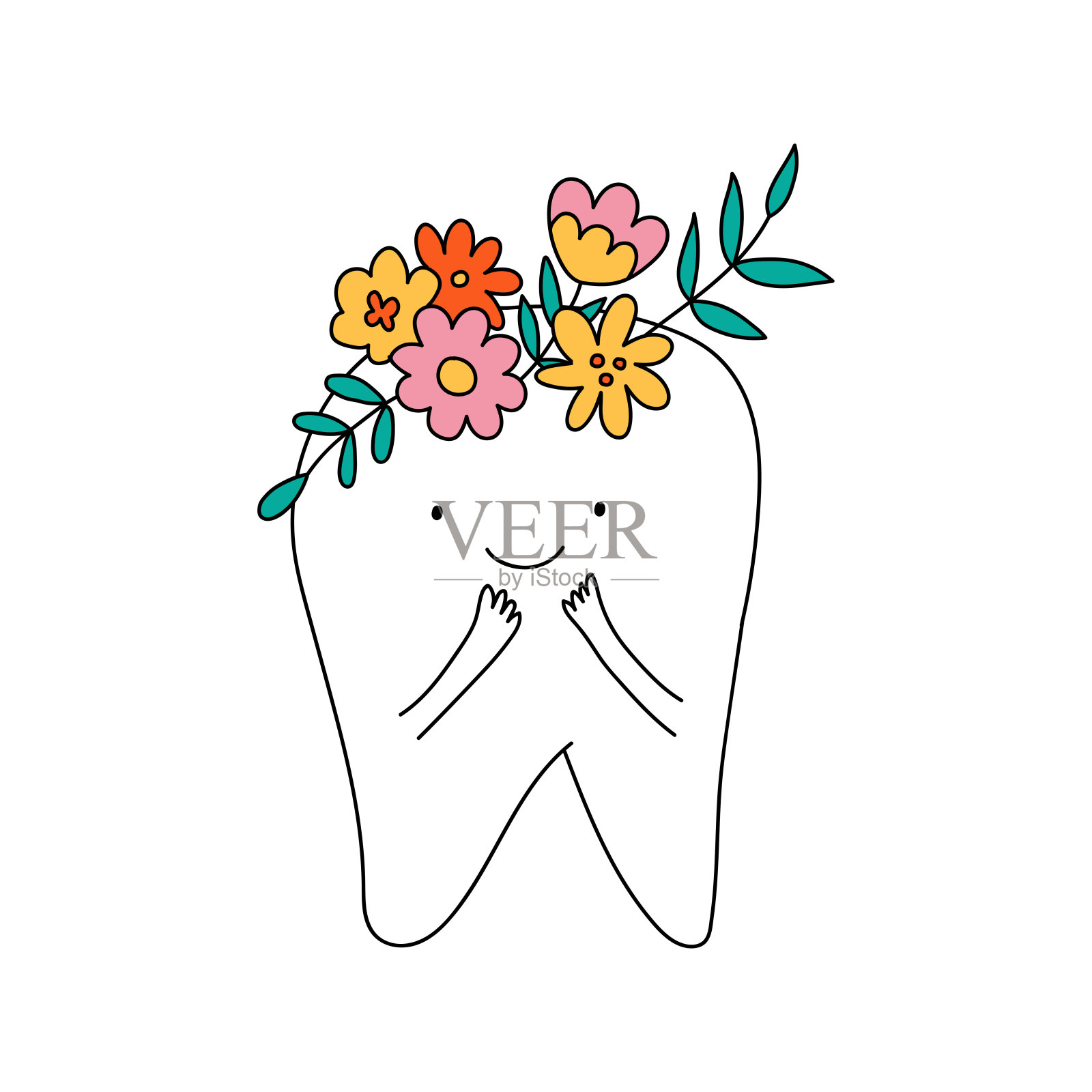 可爱的手拔牙。牙医矢量插图。打印牙医的名字。适合张贴海报，明信片，t恤。插画图片素材