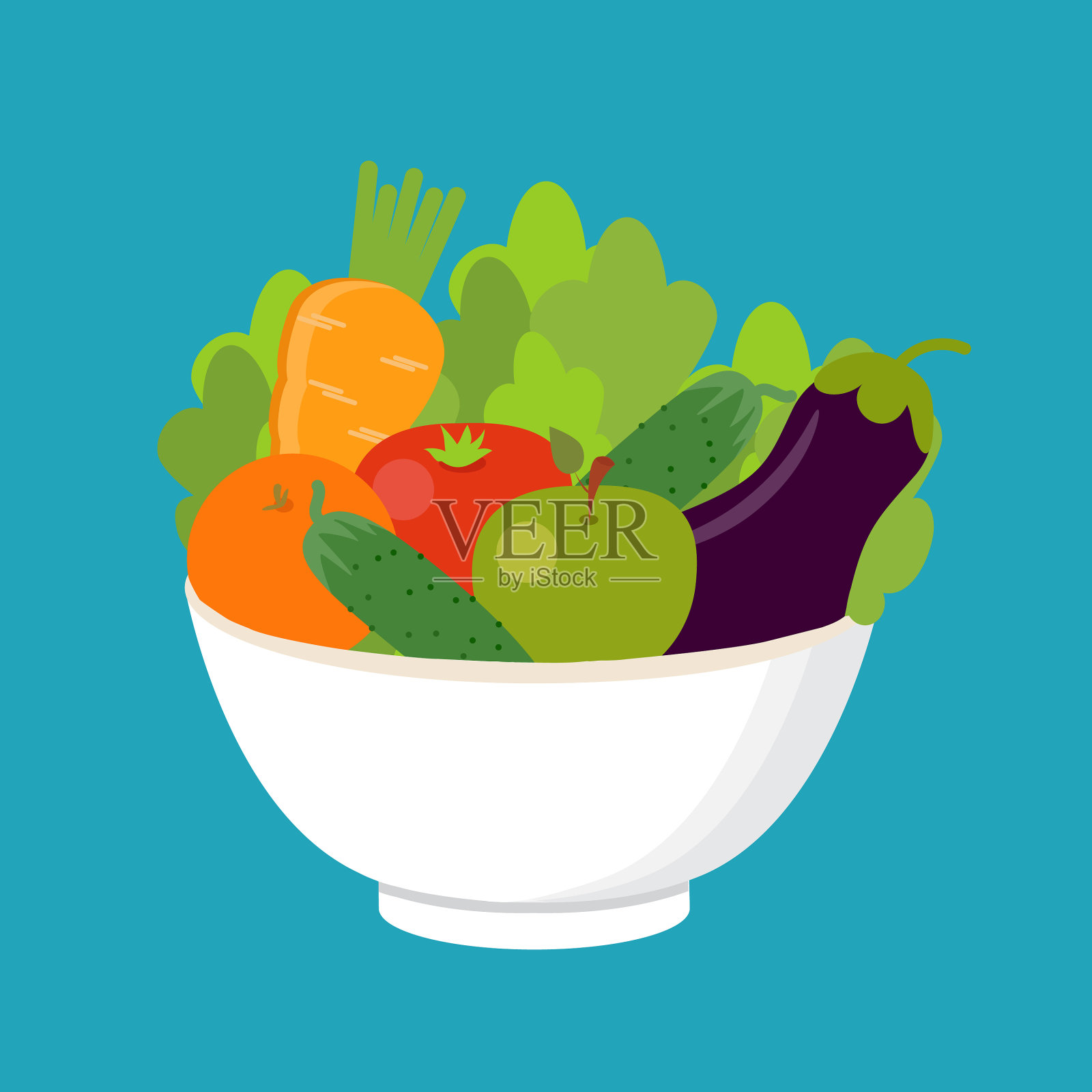 一盘健康的素食蔬菜插画图片素材
