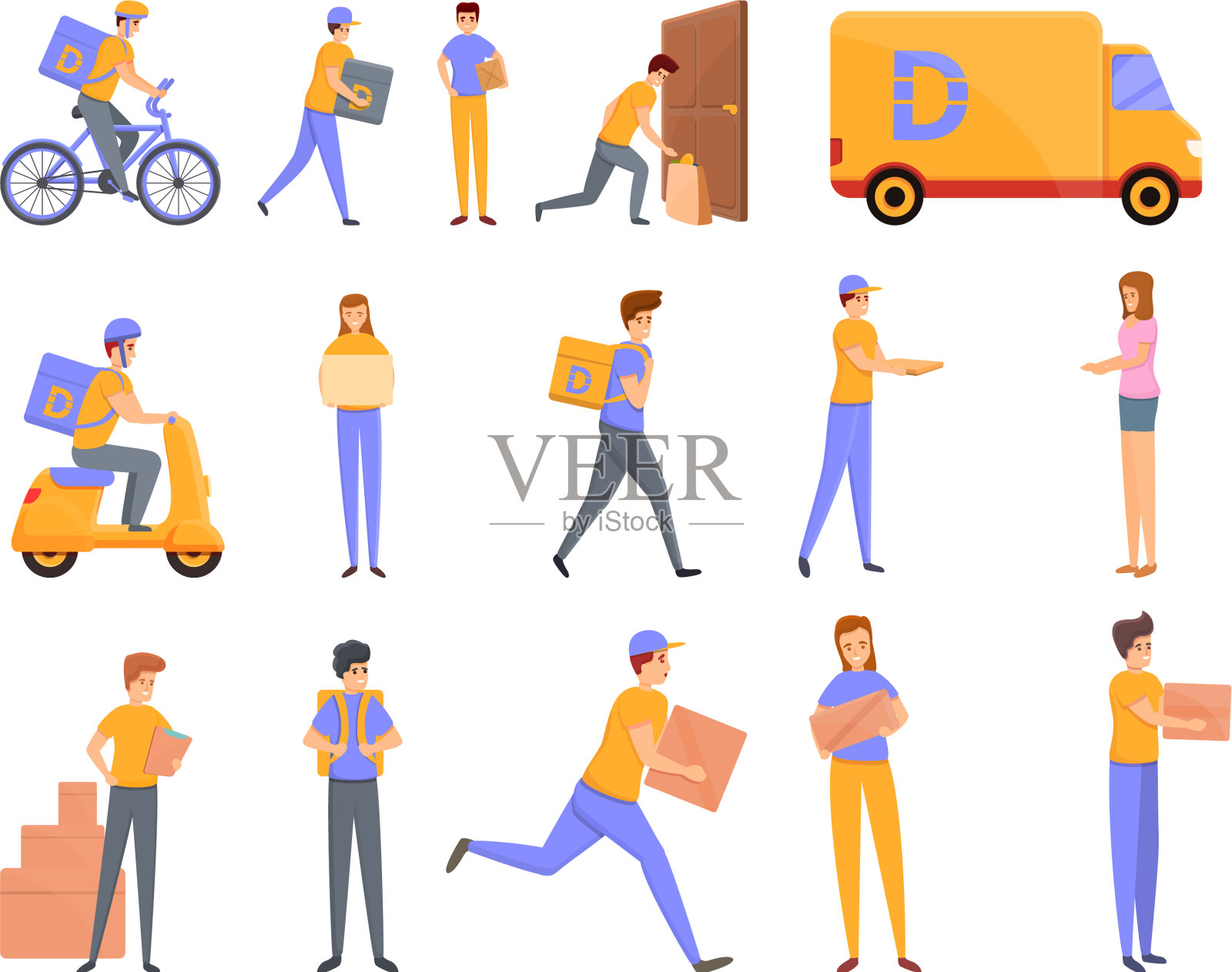 送货上门图标设置卡通风格图标素材