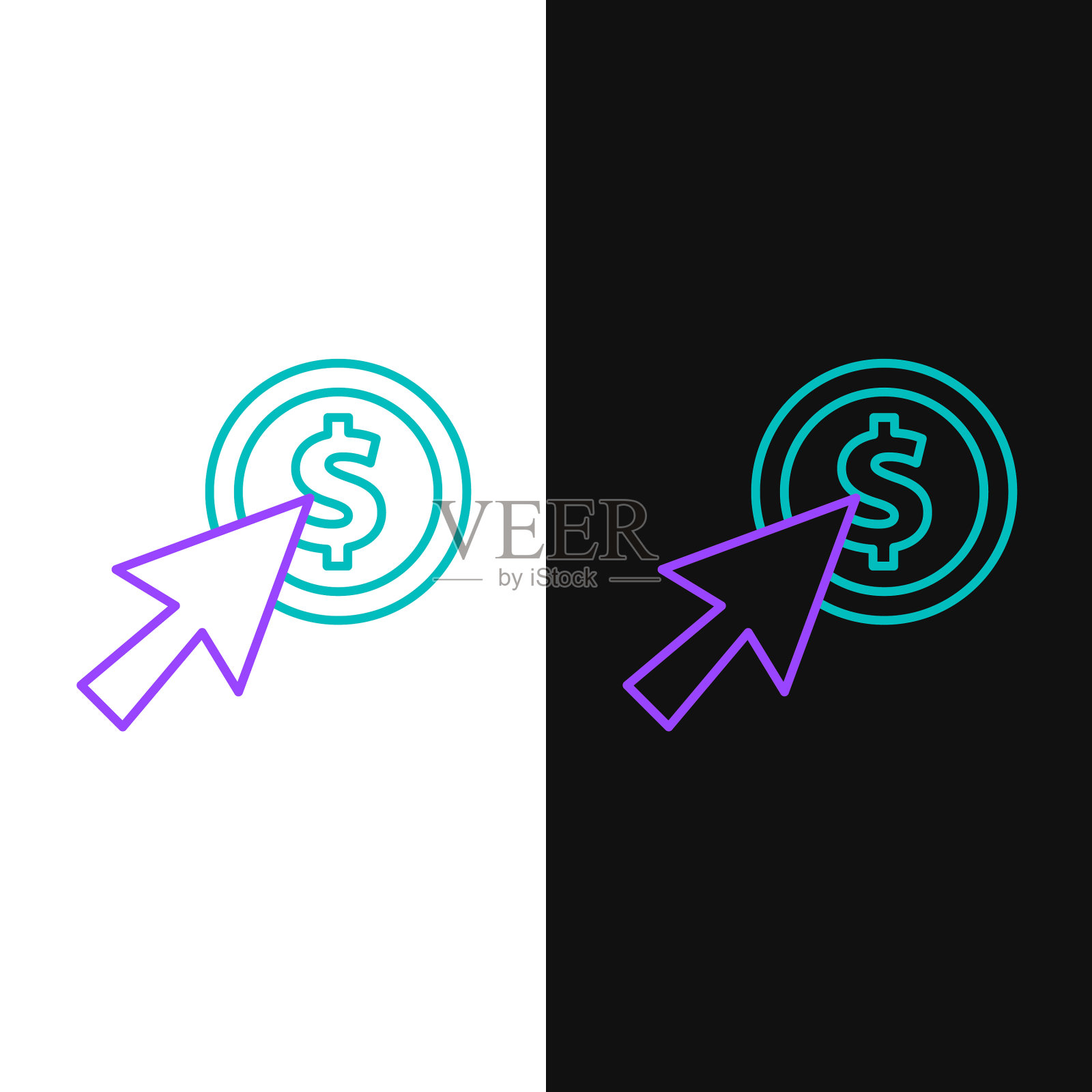 线光标和硬币图标隔离在白色和插画图片素材