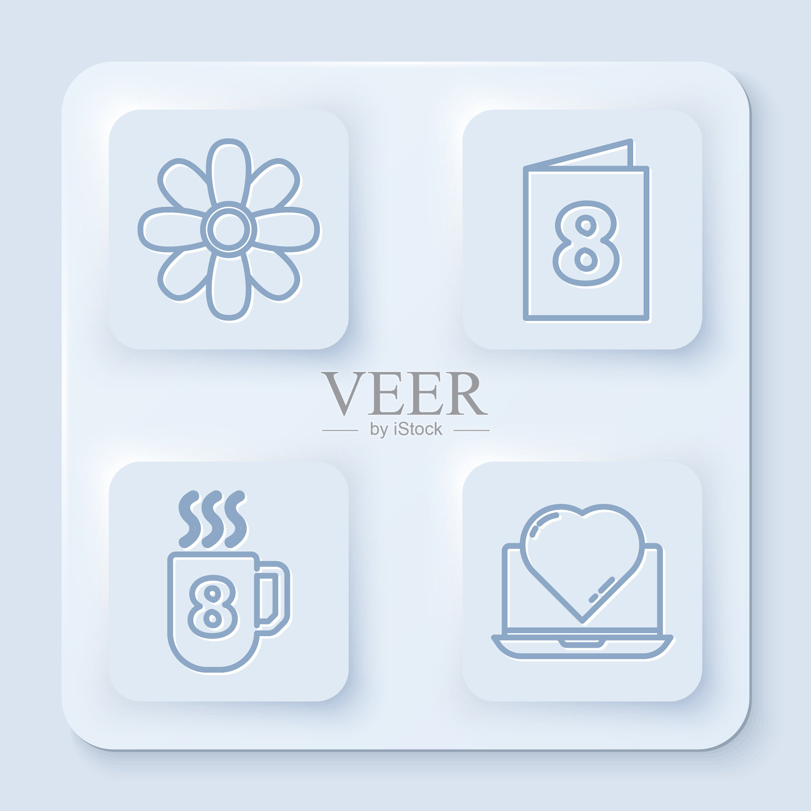 集线花贺卡与3月8日图标素材