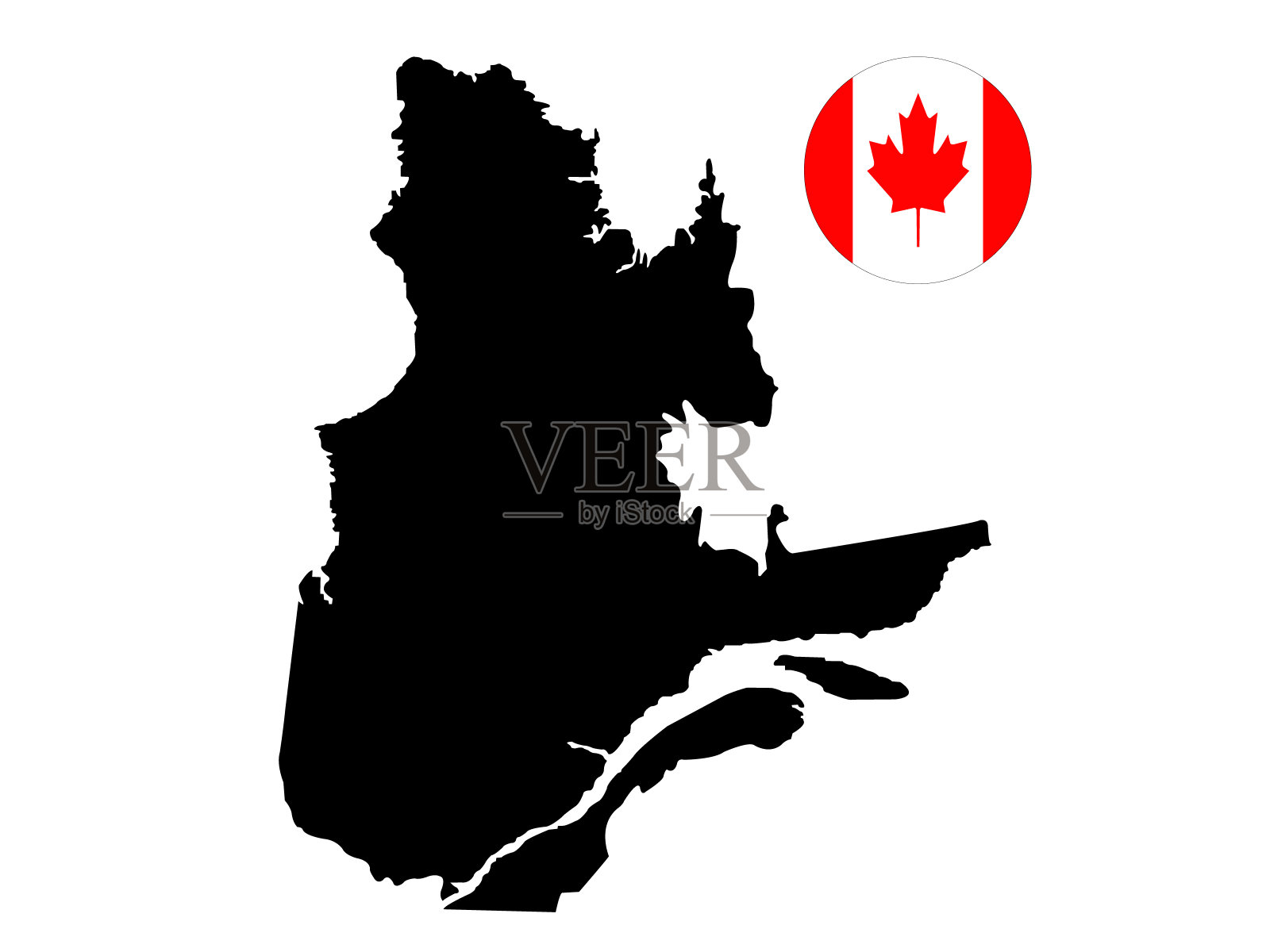 带有加拿大国旗的魁北克地图插画图片素材