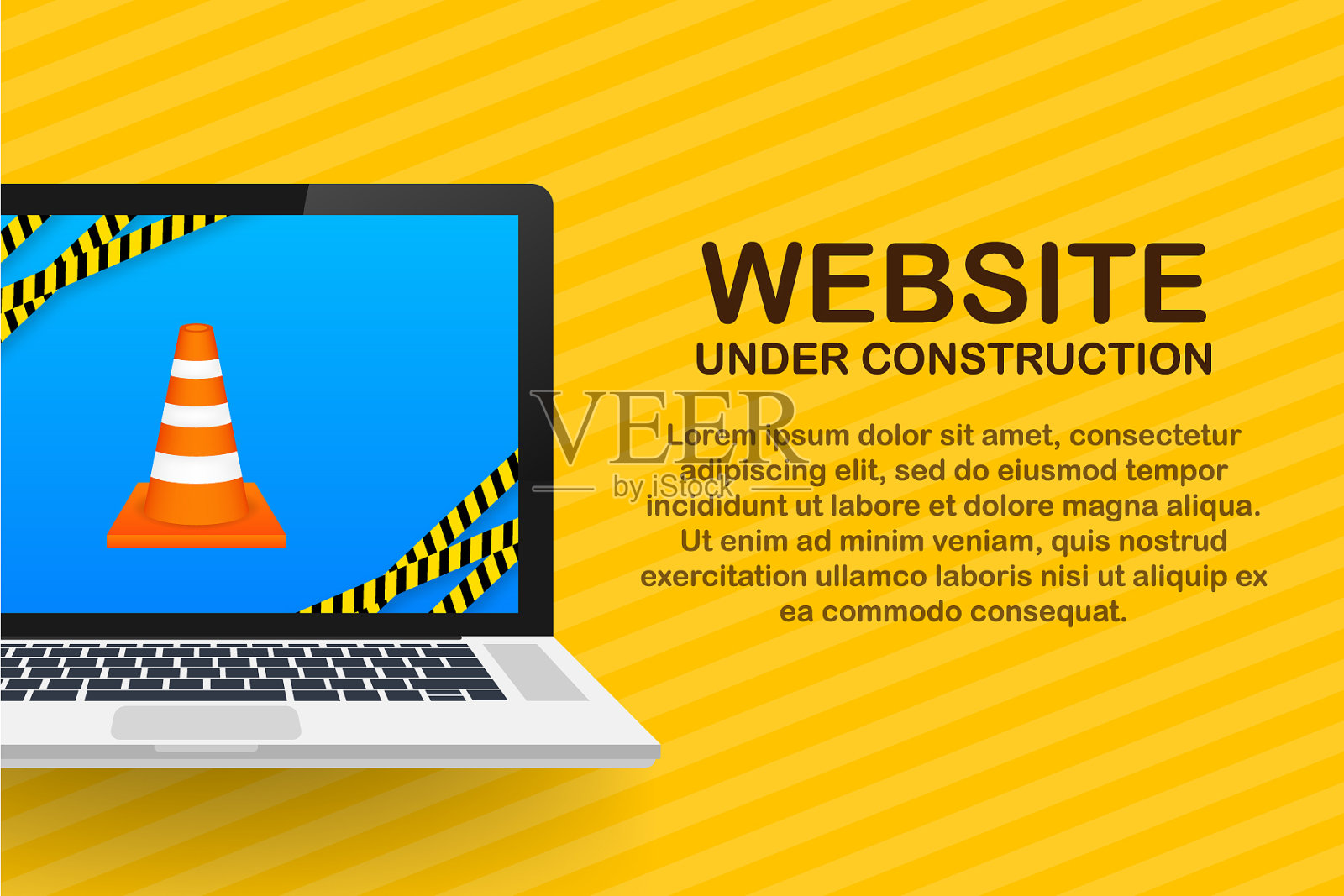 正在建设的网站在笔记本电脑上签字插画图片素材