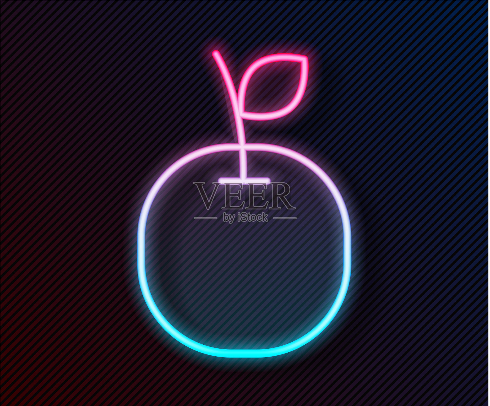 发光的霓虹灯线苹果图标孤立在黑色插画图片素材