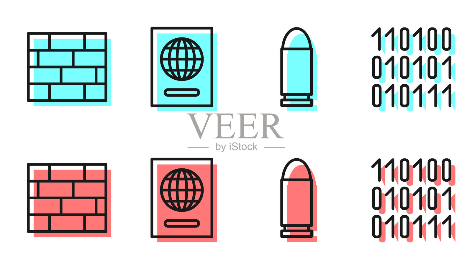 设置行子弹砖护照和二进制代码插画图片素材