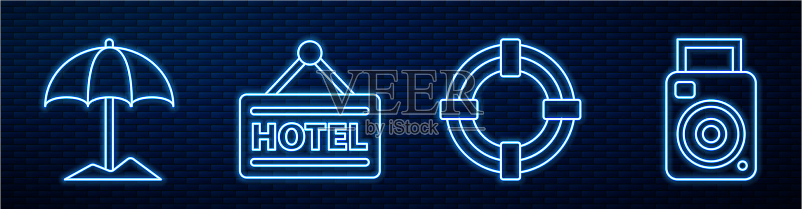 设救生圈遮阳伞插画图片素材