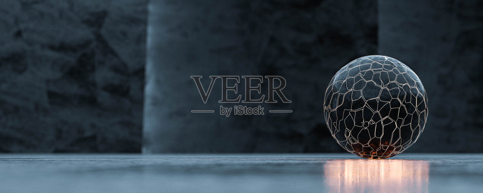 抽象的球，球体，暗行星形状的现代设计与发光的橙色光和暗表面反射3d渲染插图照片摄影图片