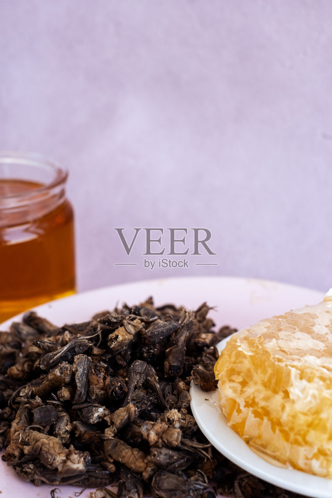 肺结核。治肺结核的偏方，一种与蜂蜜混合的鼹鼠蟋蟀。照片摄影图片