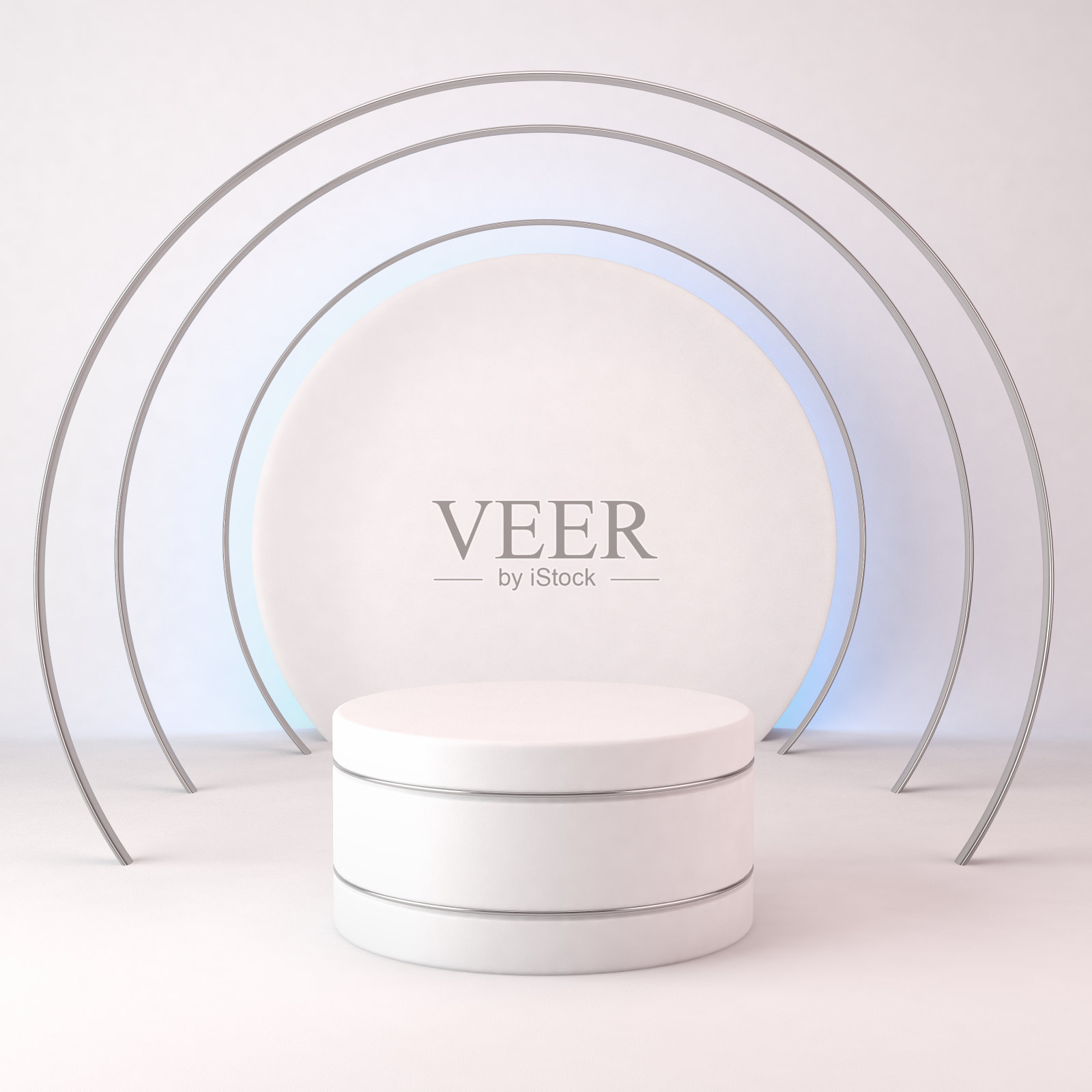 白色基座与银色拱门，产品展示概念，3d插图照片摄影图片