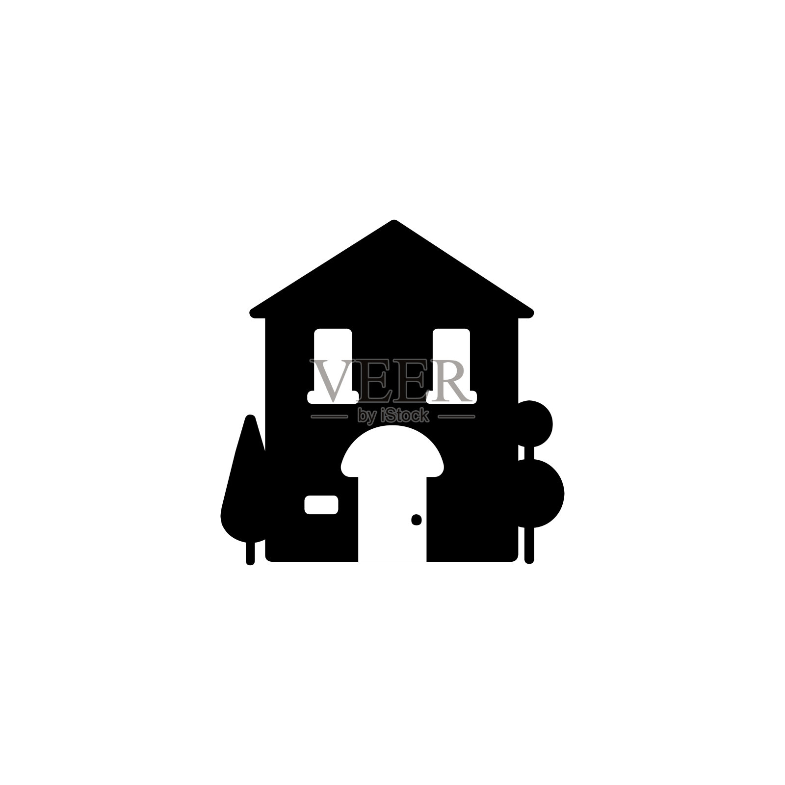 私人住宅矢量图标。孤立的房子与花园扁平的表情符号，表情符号-向量图标素材