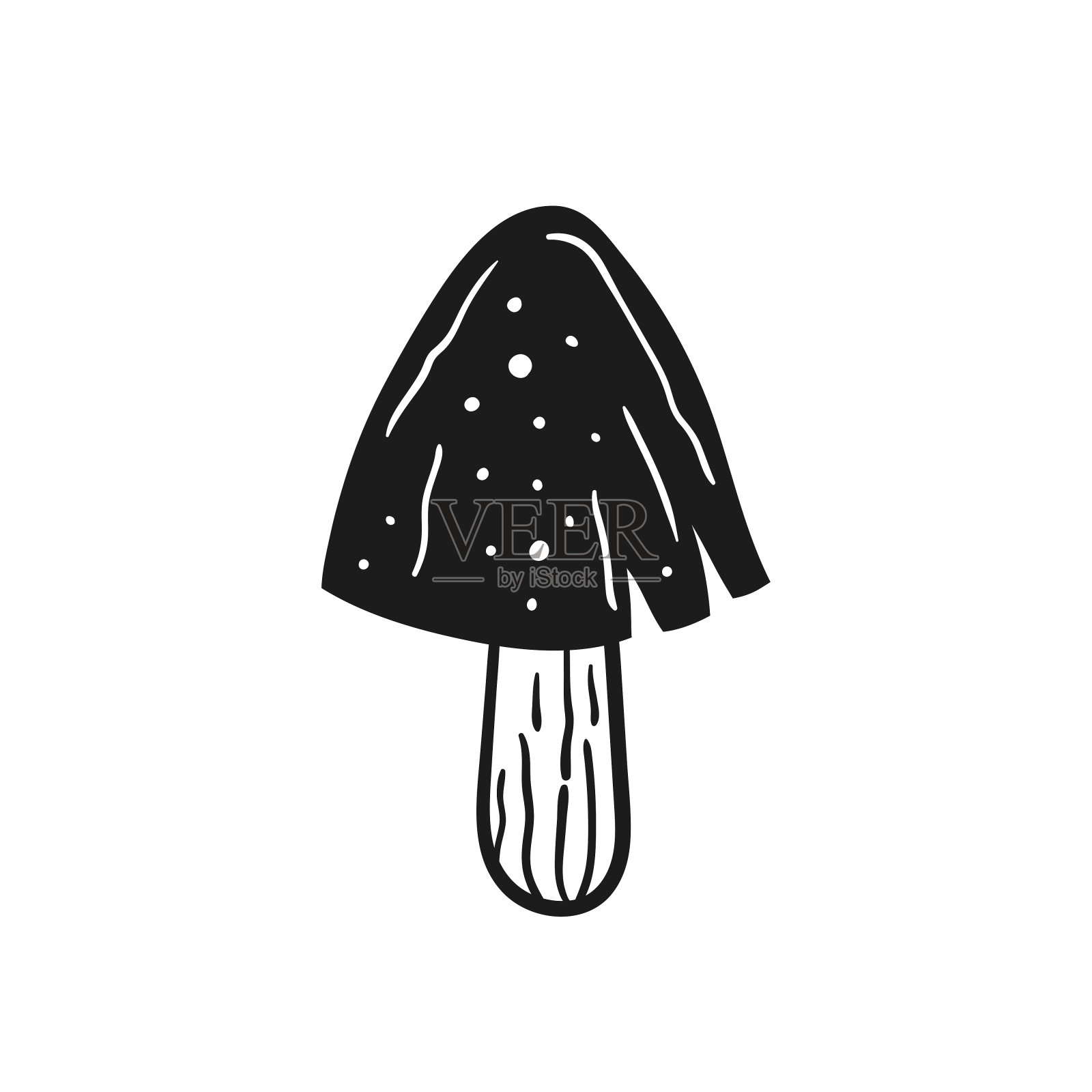 小蘑菇。墨水矢量插图。浮雕打印。黑单色的设计。植物,自然。插画图片素材
