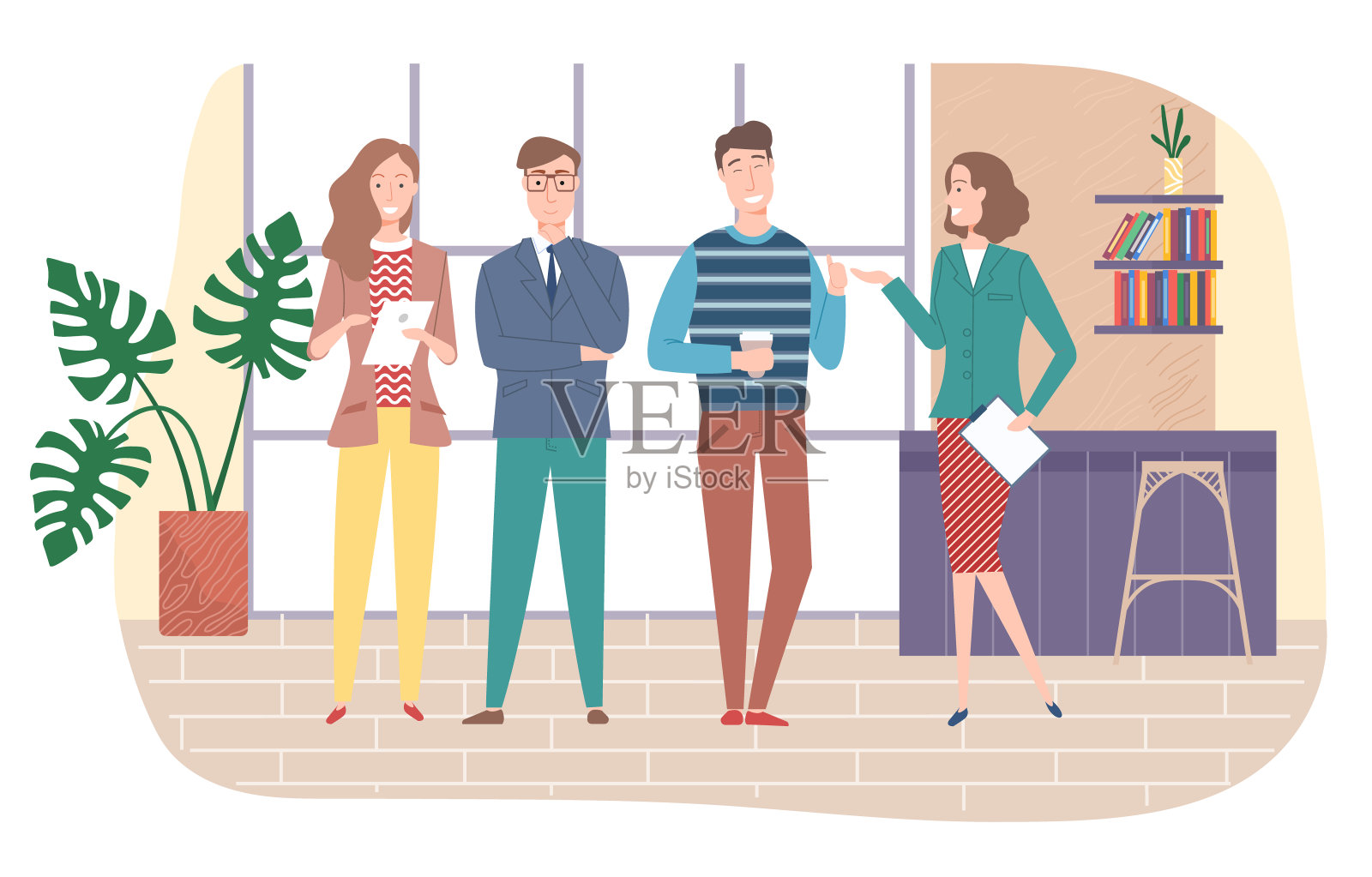 会议，商务会议，工人小组讨论项目，新的工作计划，休息时间插画图片素材