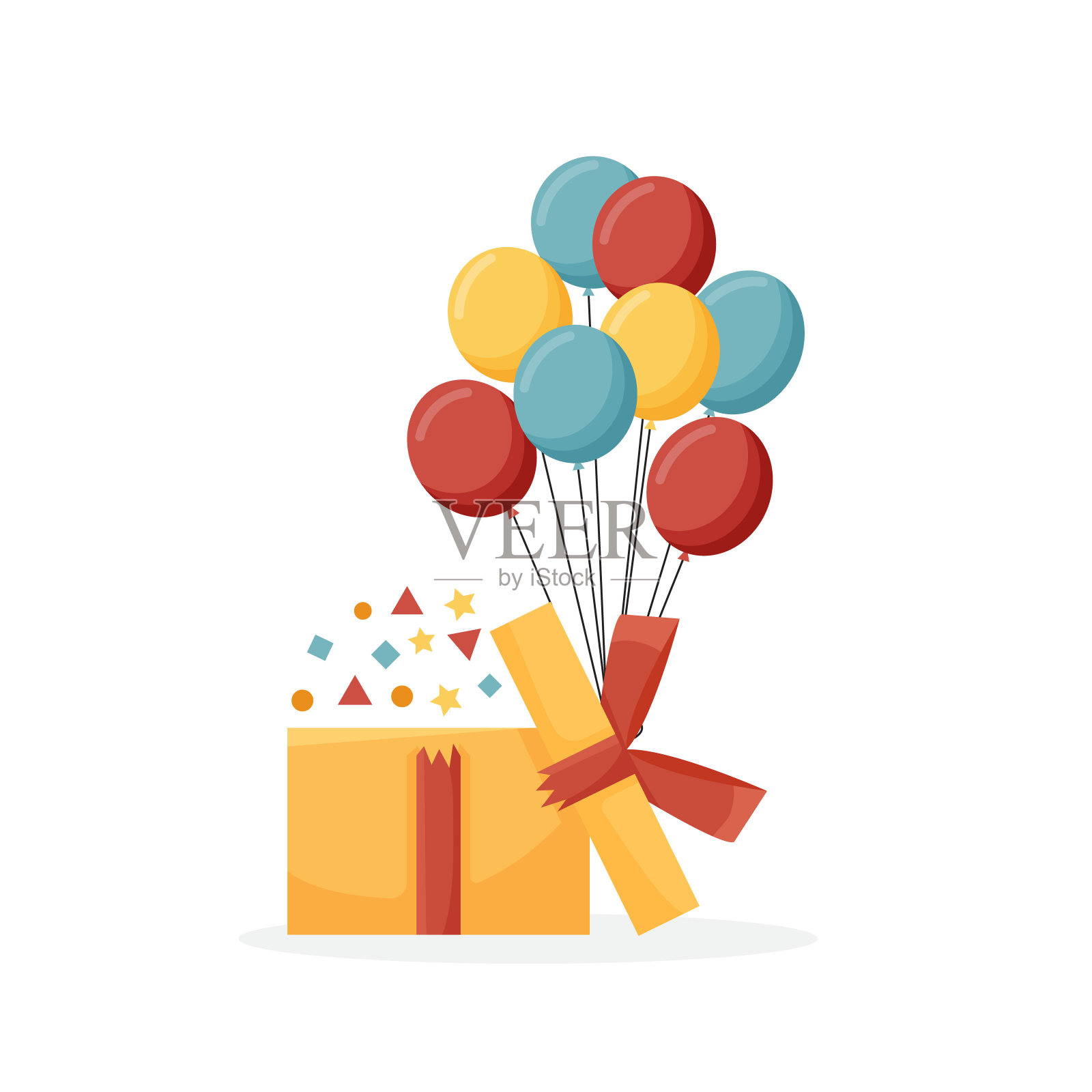 气球与礼品盒矢量设计插图孤立在白色背景。矢量插图为情人节贺卡。矢量图插画图片素材