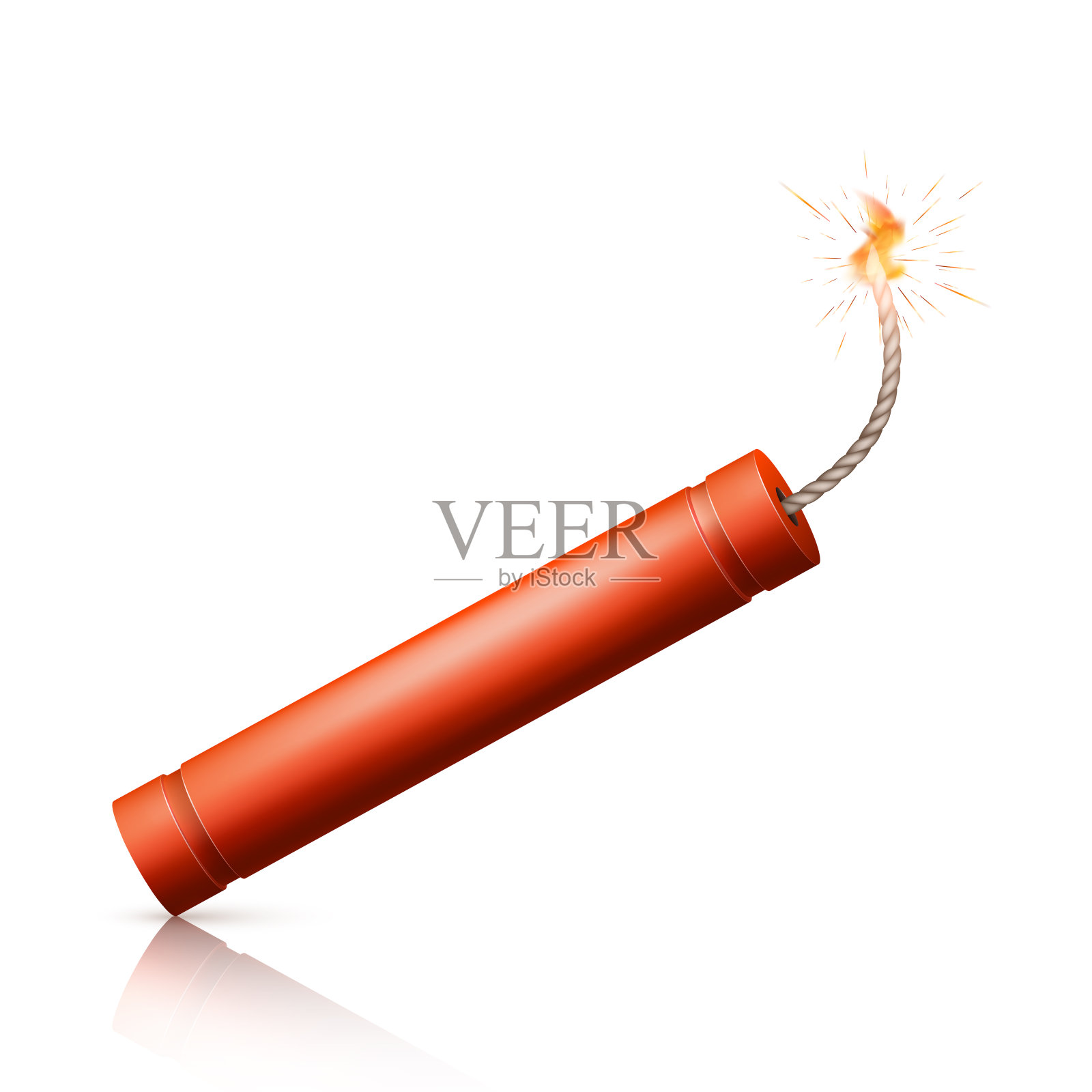 用燃烧的灯芯引爆炸弹。军事引爆红色武器。矢量图插画图片素材