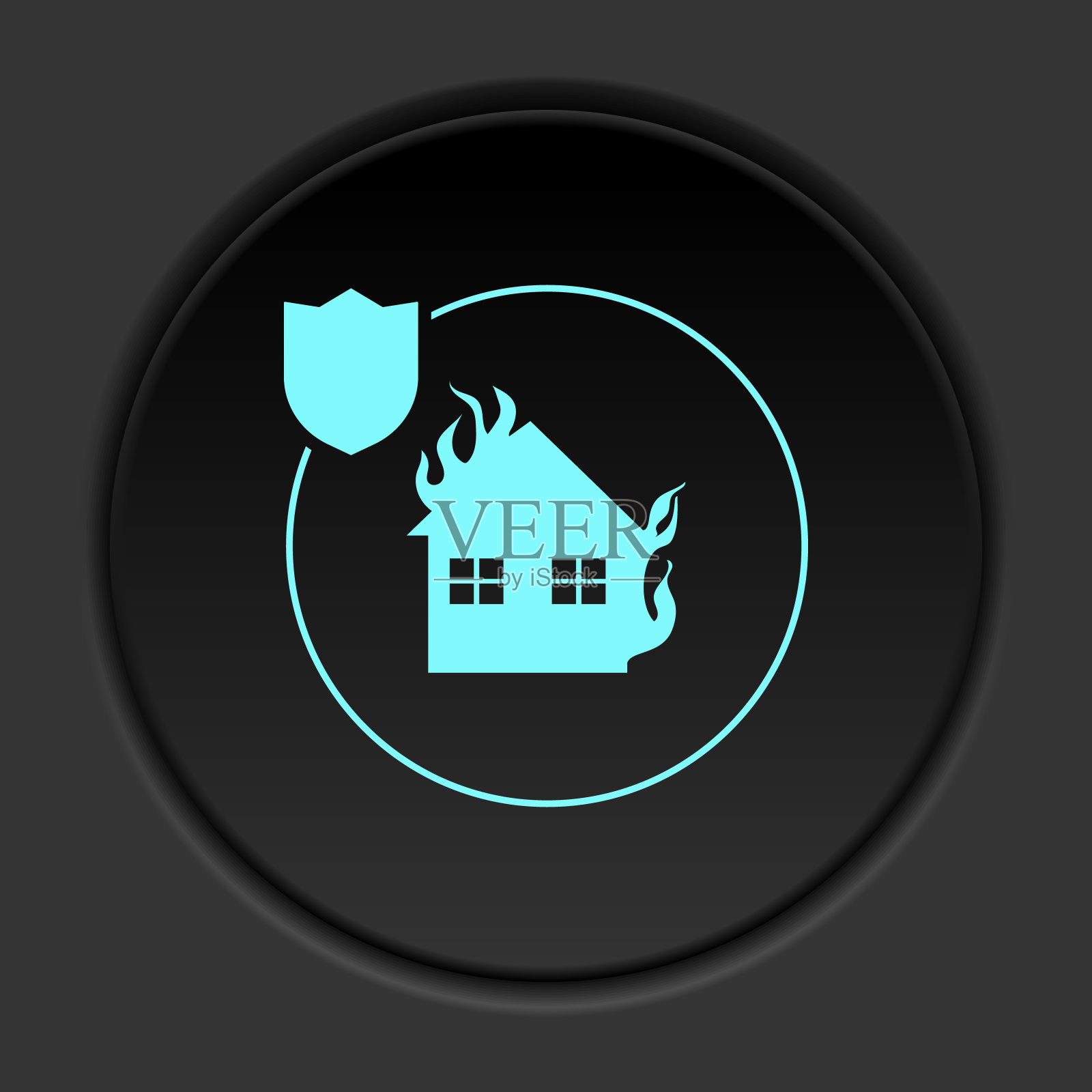 圆形背景上的黑色按钮平面图标。建筑施工保险黑圈矢量图标插画图片素材