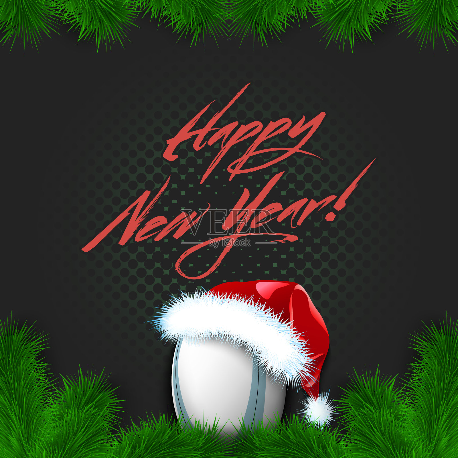 新年快乐。带圣诞帽的篮球插画图片素材