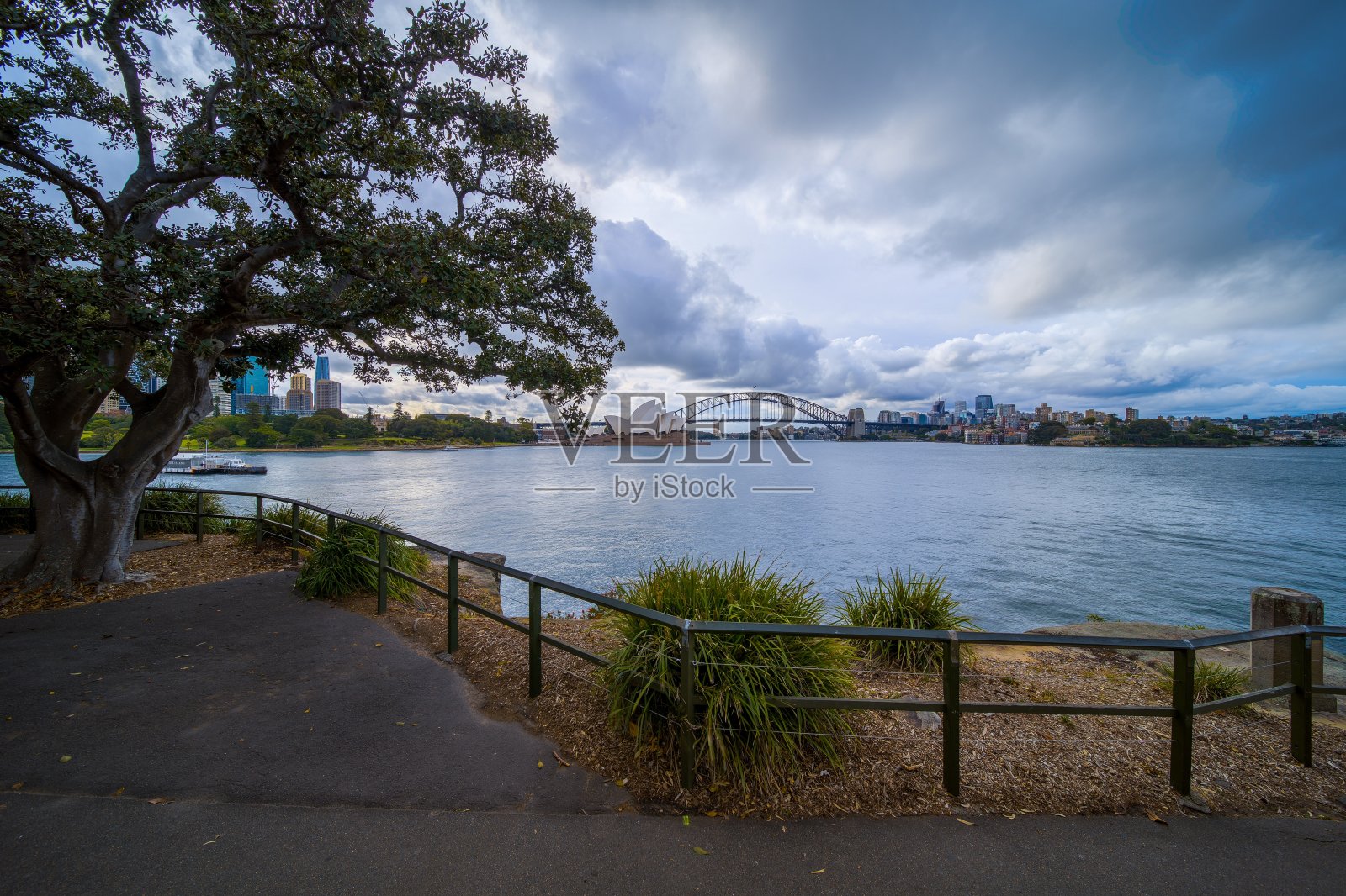 澳大利亚新南威尔士州的悉尼港在多云的春天下午，天空阴沉多云照片摄影图片