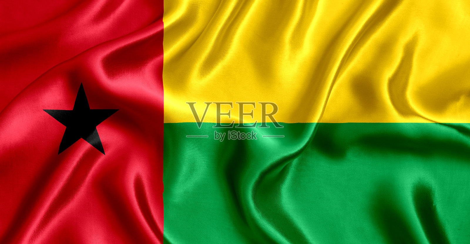 几内亚比绍国旗丝绸。照片摄影图片