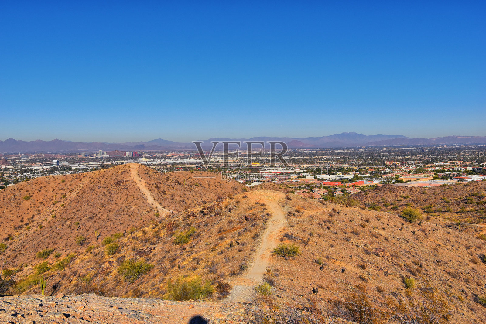 南山公园和保护区，皮马峡谷徒步旅行路线，凤凰城，南亚利桑那沙漠。美国。照片摄影图片
