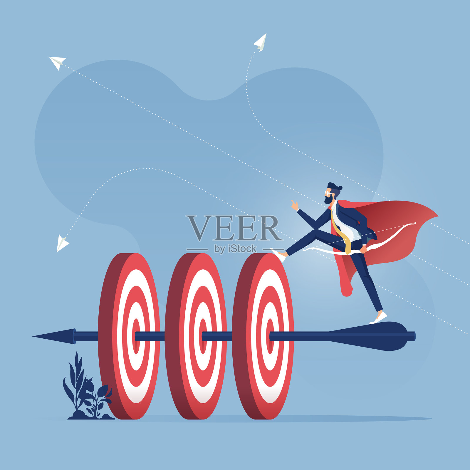 成功的商人用箭射中了许多目标插画图片素材