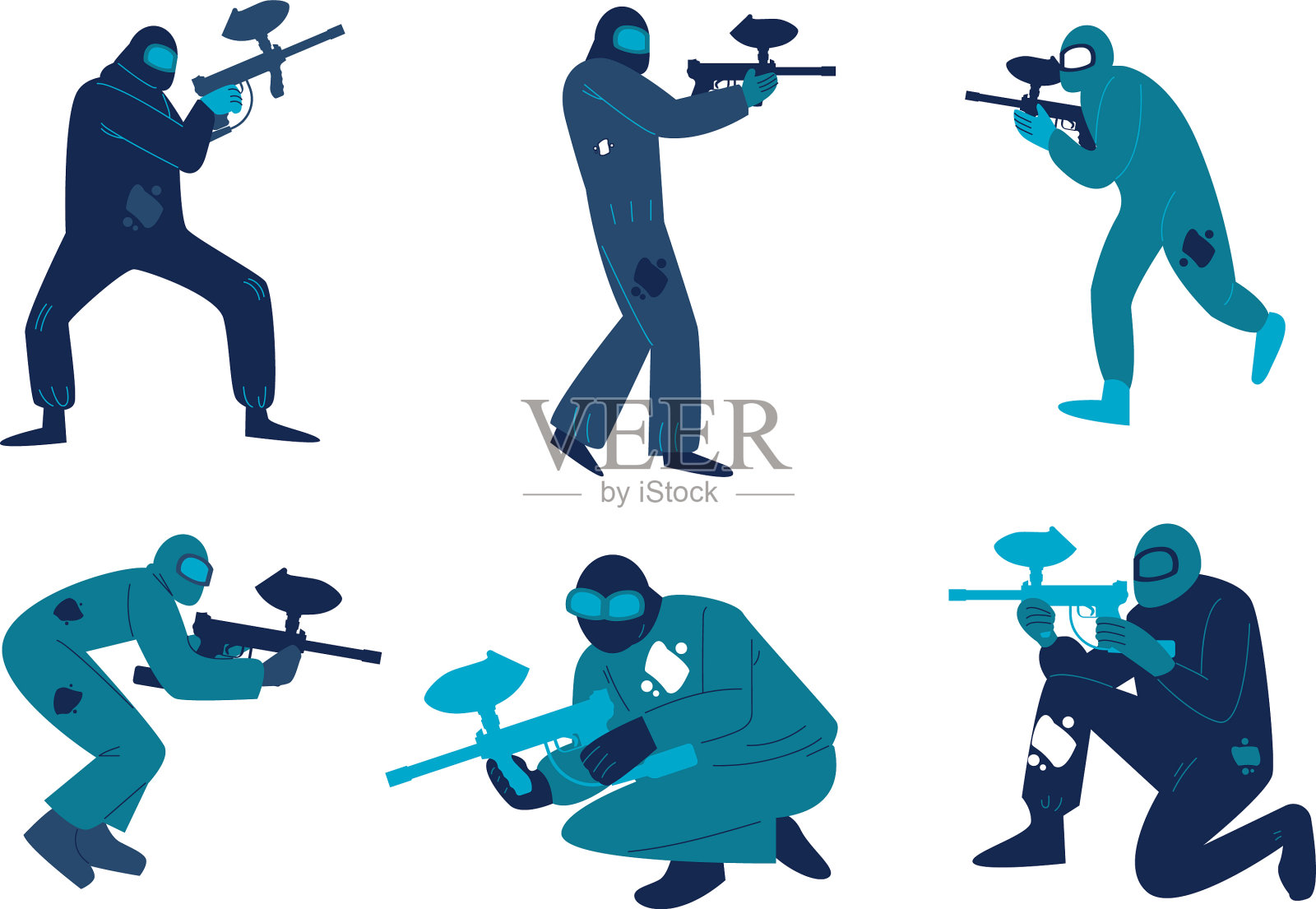 男人们穿着特殊的蓝色防护服插画图片素材