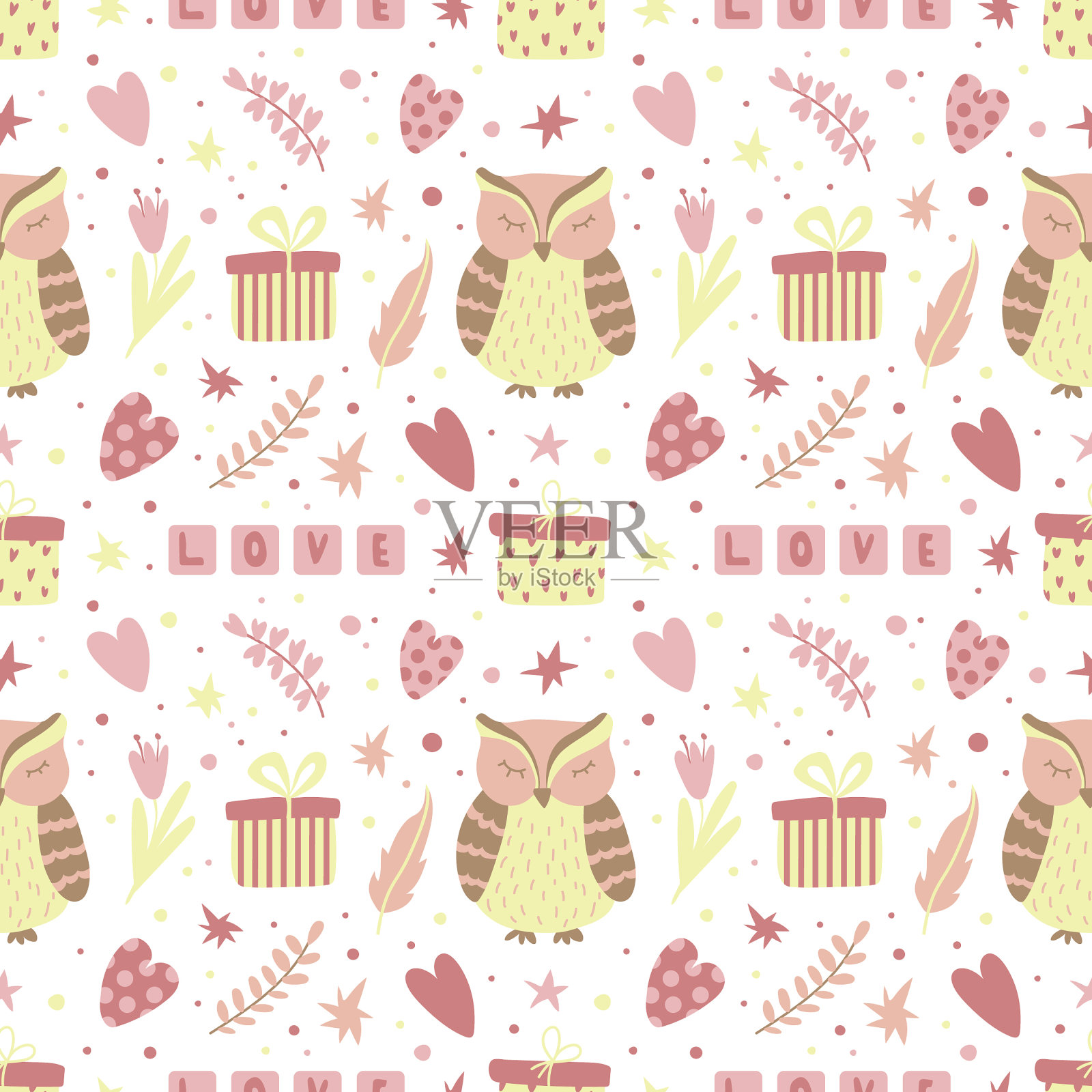 无缝图案与糖果和爱心。情人节背景插画图片素材