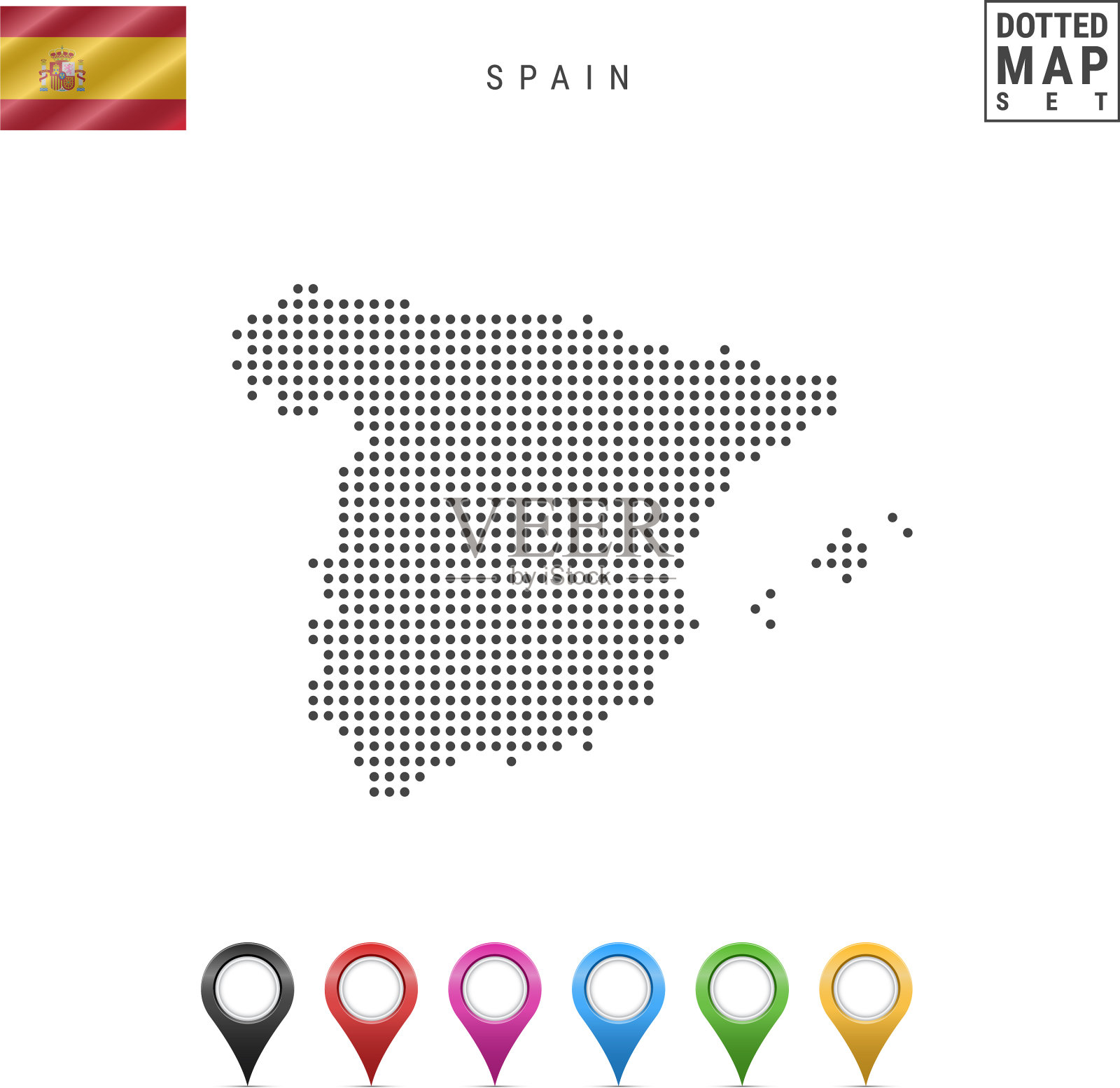 虚线地图西班牙简单的剪影西班牙插画图片素材