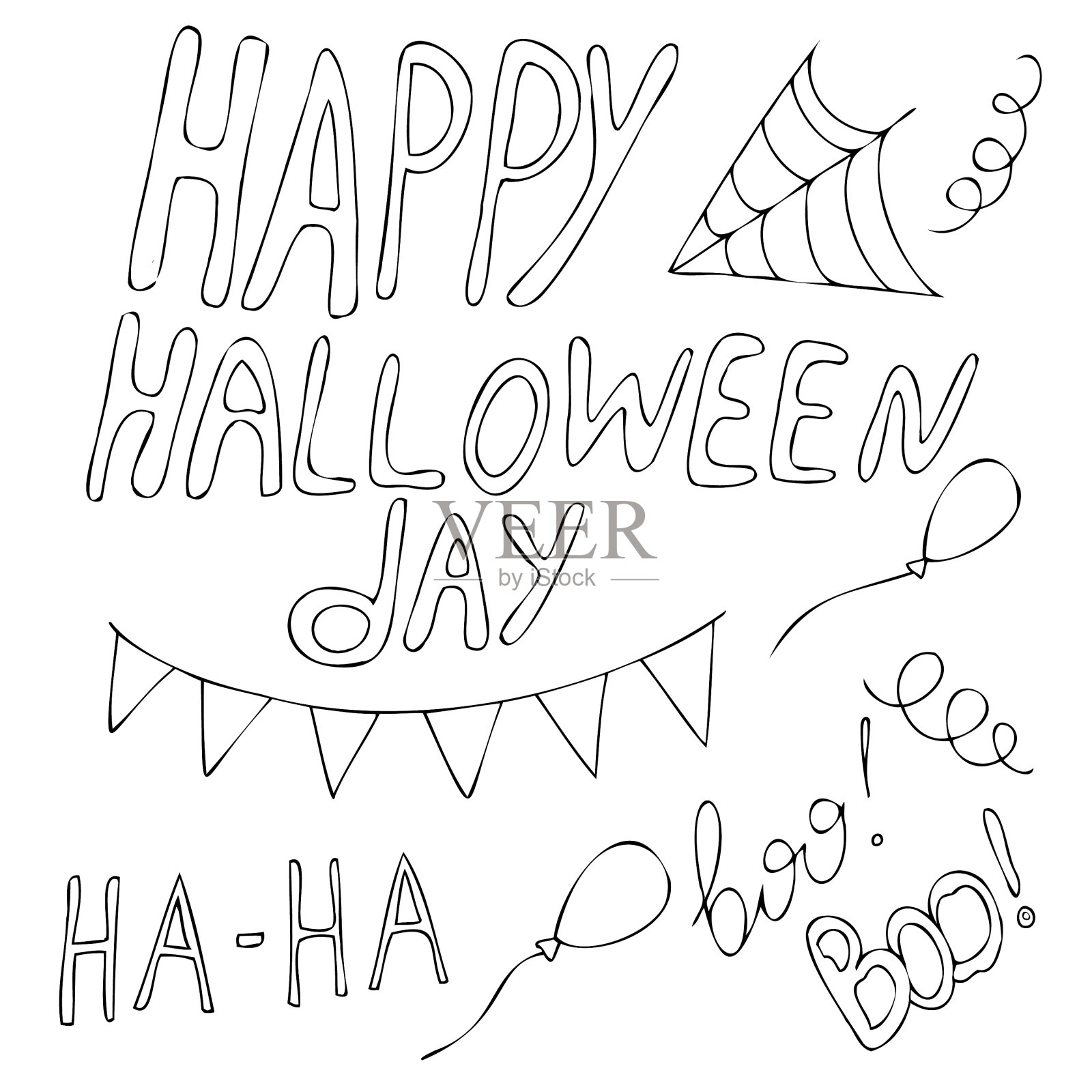 为万圣节设置涂鸦和碑文插画图片素材