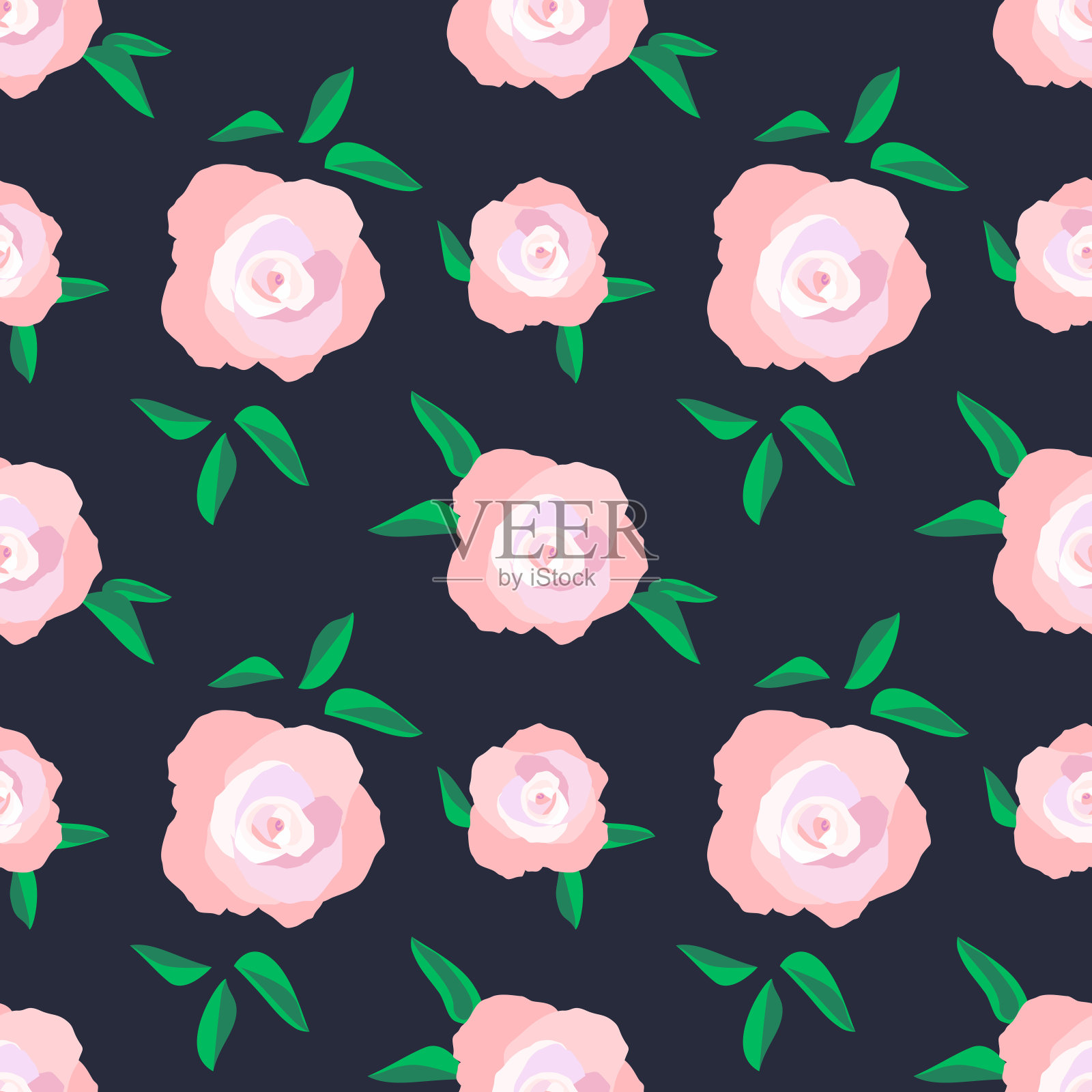 繁茂大胆的玫瑰开花无缝图案插画图片素材