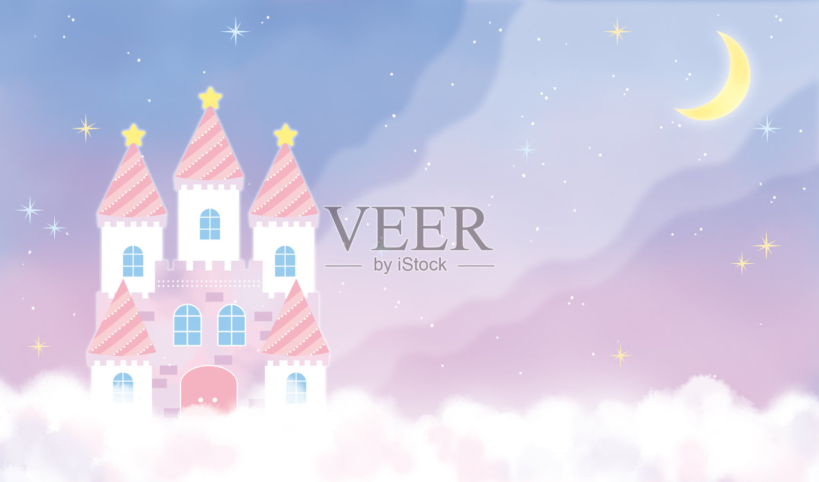 花式城堡和明星剪辑艺术插画图片素材