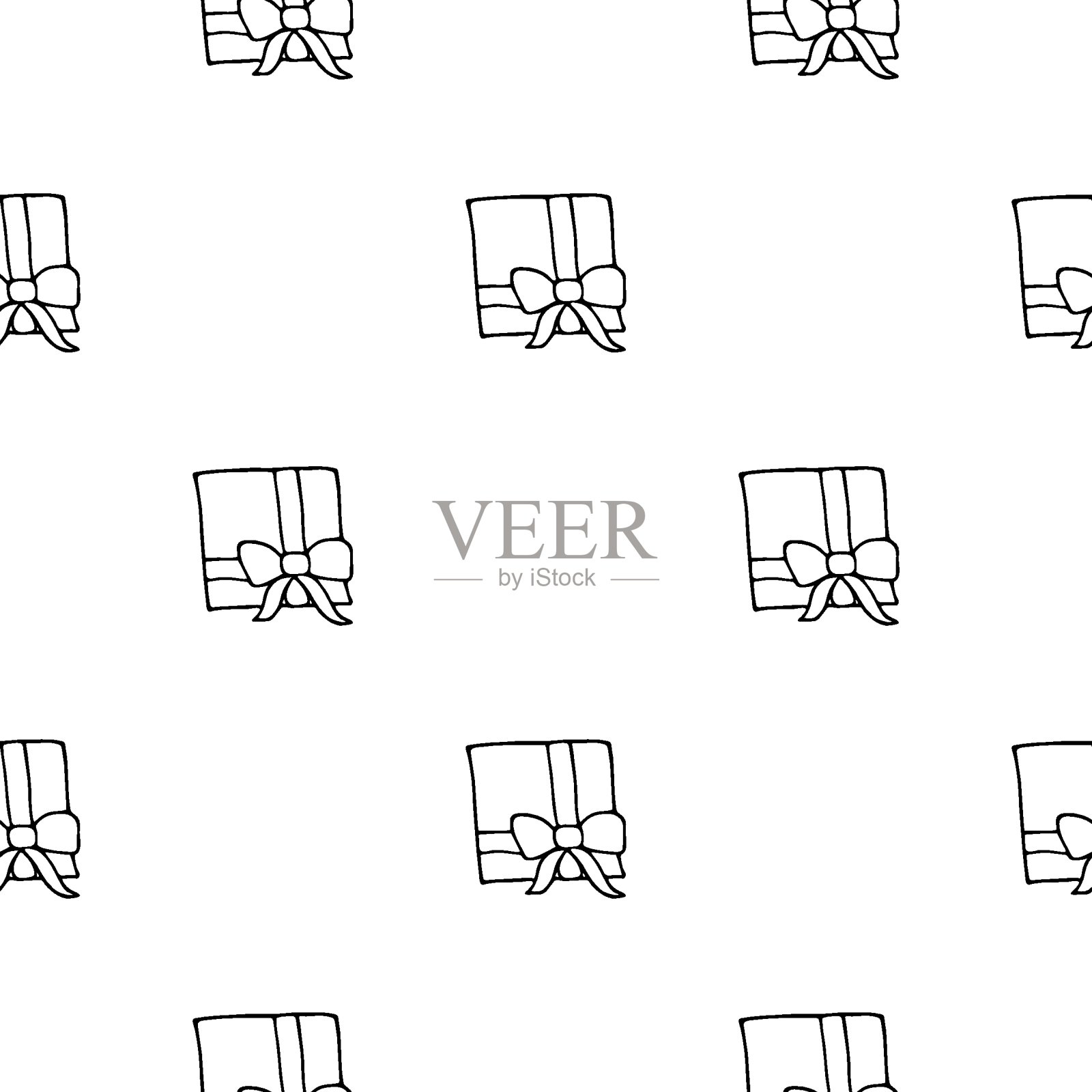 无缝图案与手绘礼品盒。涂鸦风格矢量插图孤立的白色背景。适用于墙纸、包装、海报、卡片等设计。插画图片素材