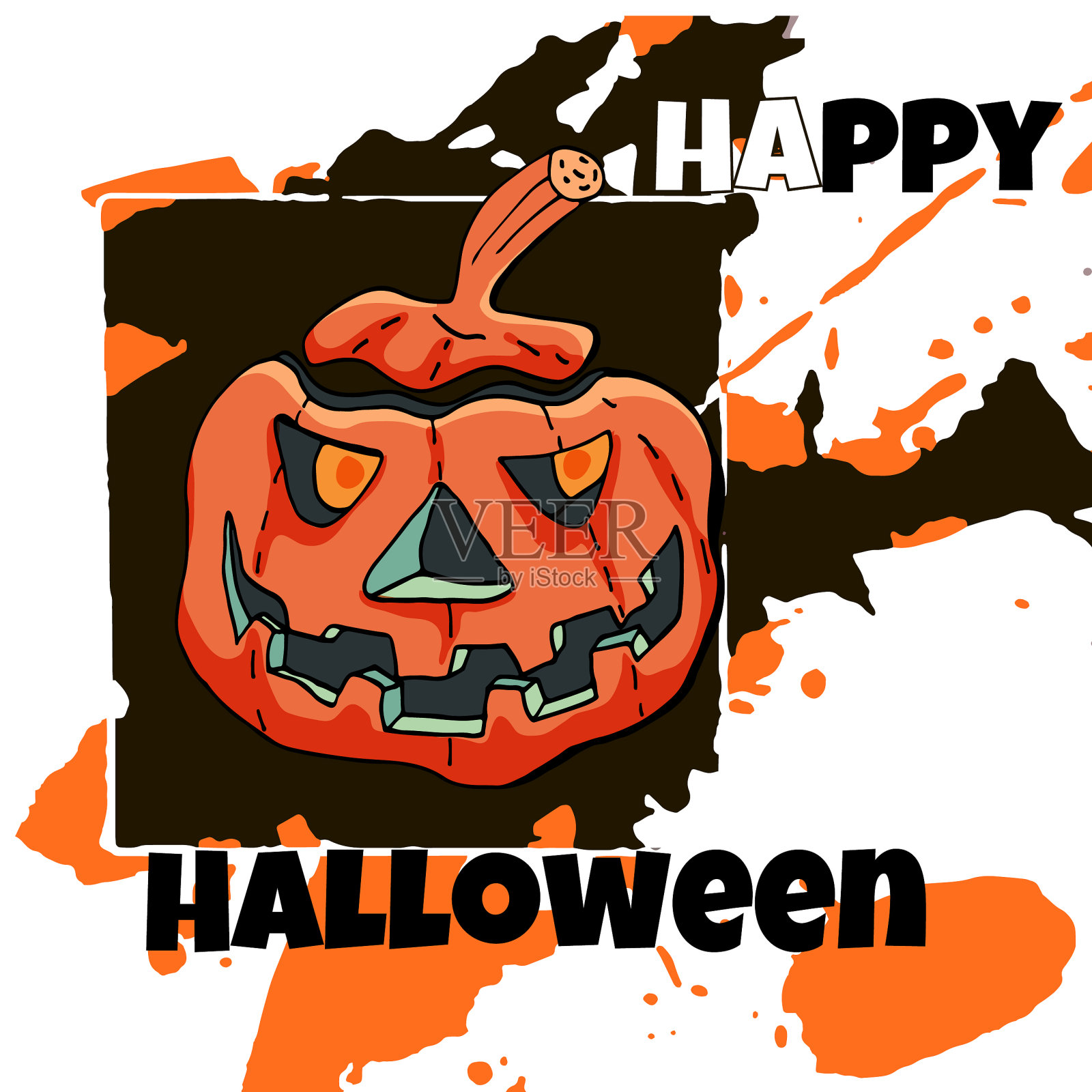 万圣节卡片生气的杰克o灯笼插画图片素材