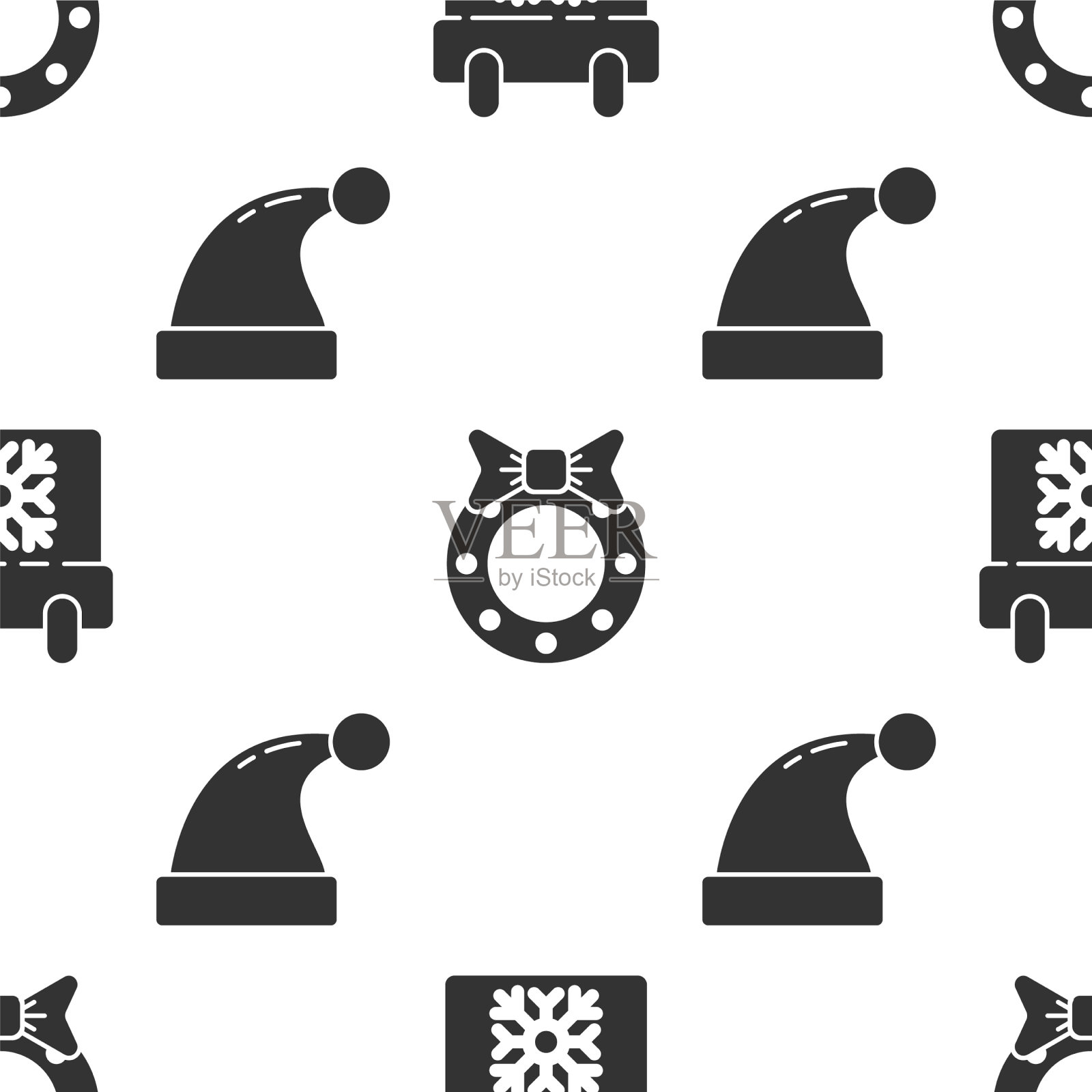 日历上设置圣诞花环和圣诞老人图标素材