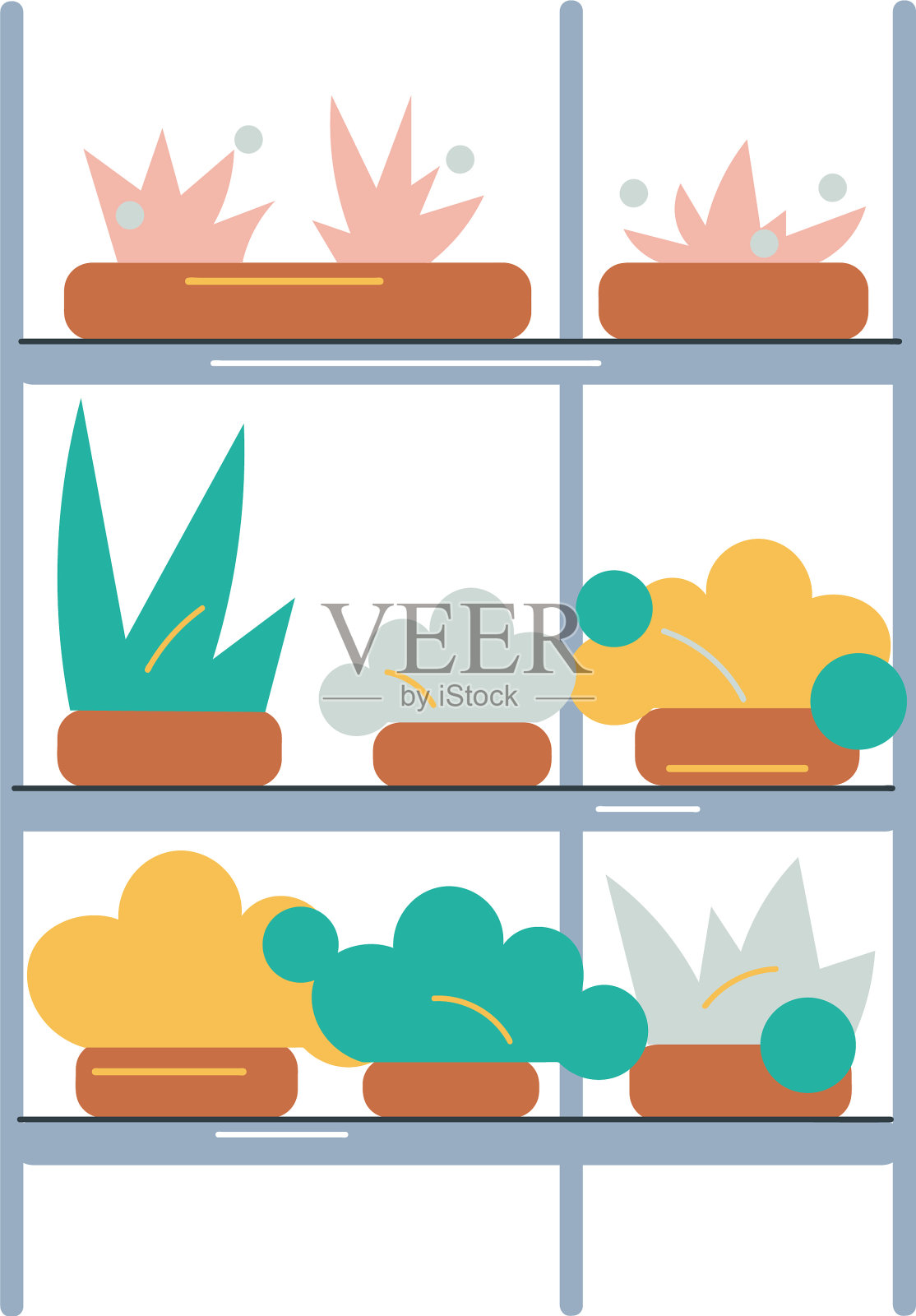 绿色植物在花盆中直立在架子上设计元素图片