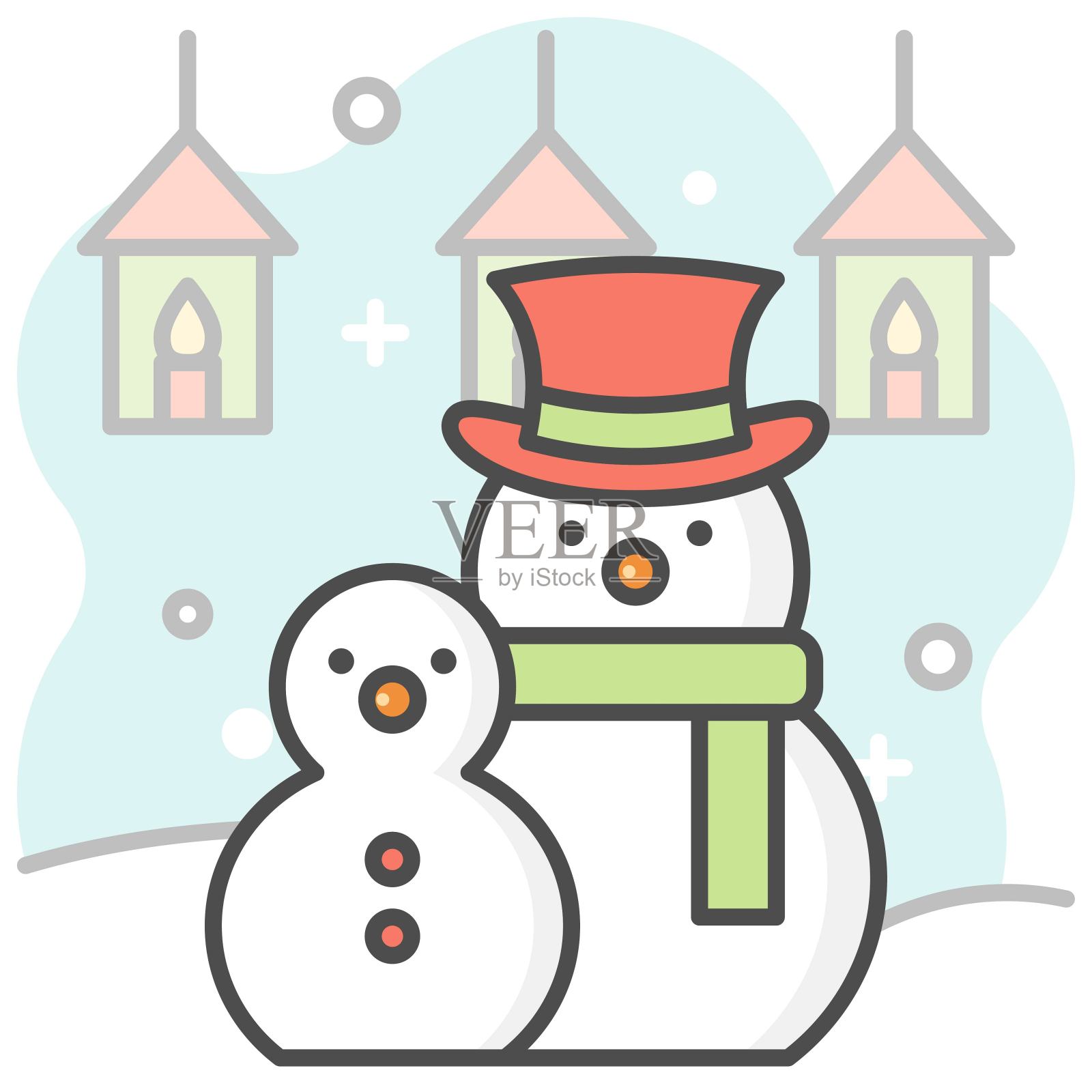 雪人填充图标背景，矢量插图插画图片素材