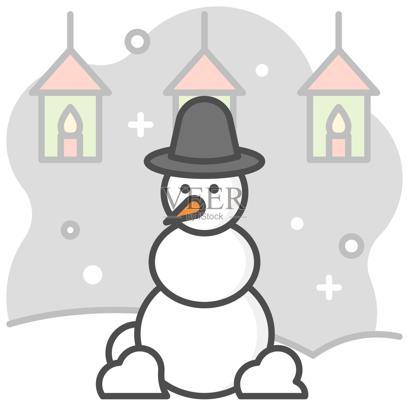雪人填充图标背景，矢量插图插画图片素材