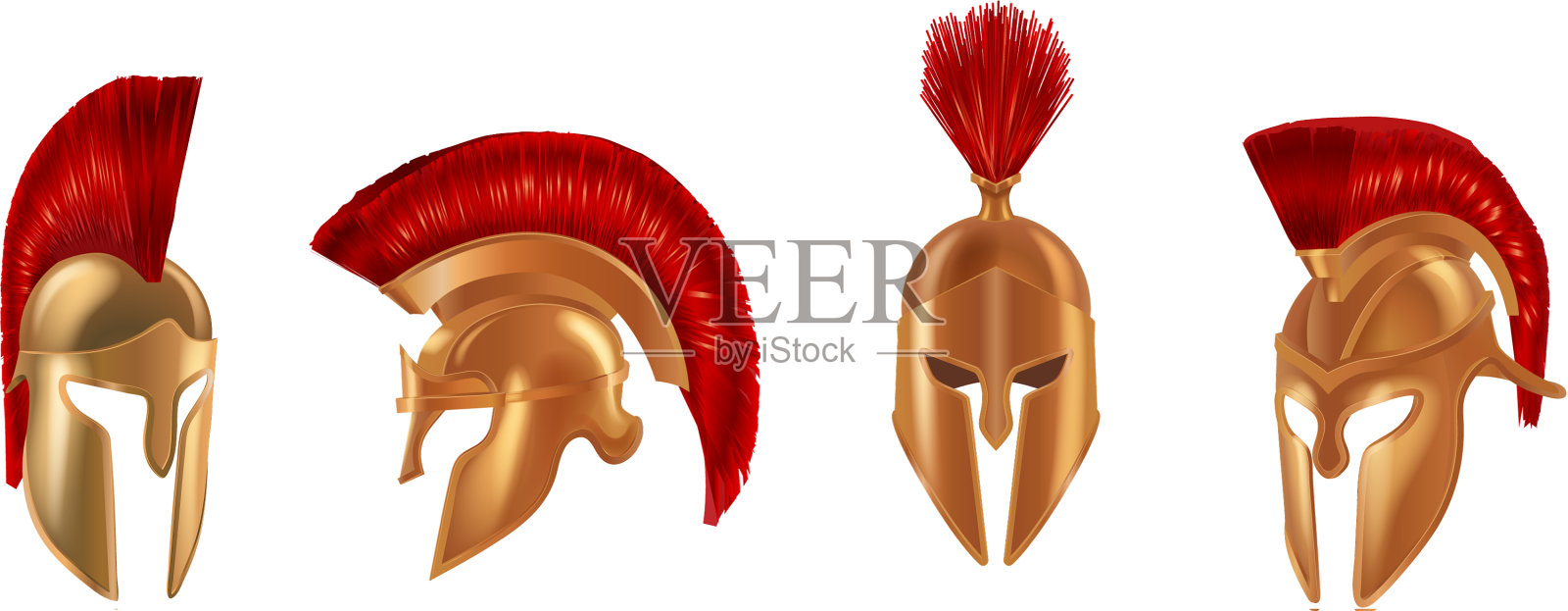 逼真的青铜金属头盔在不同插画图片素材