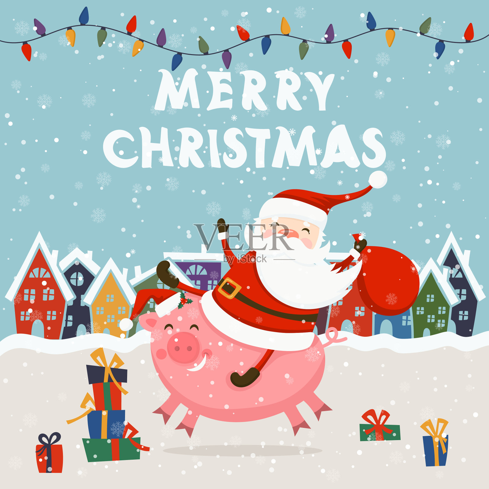 圣诞快乐，恭贺新禧插画图片素材