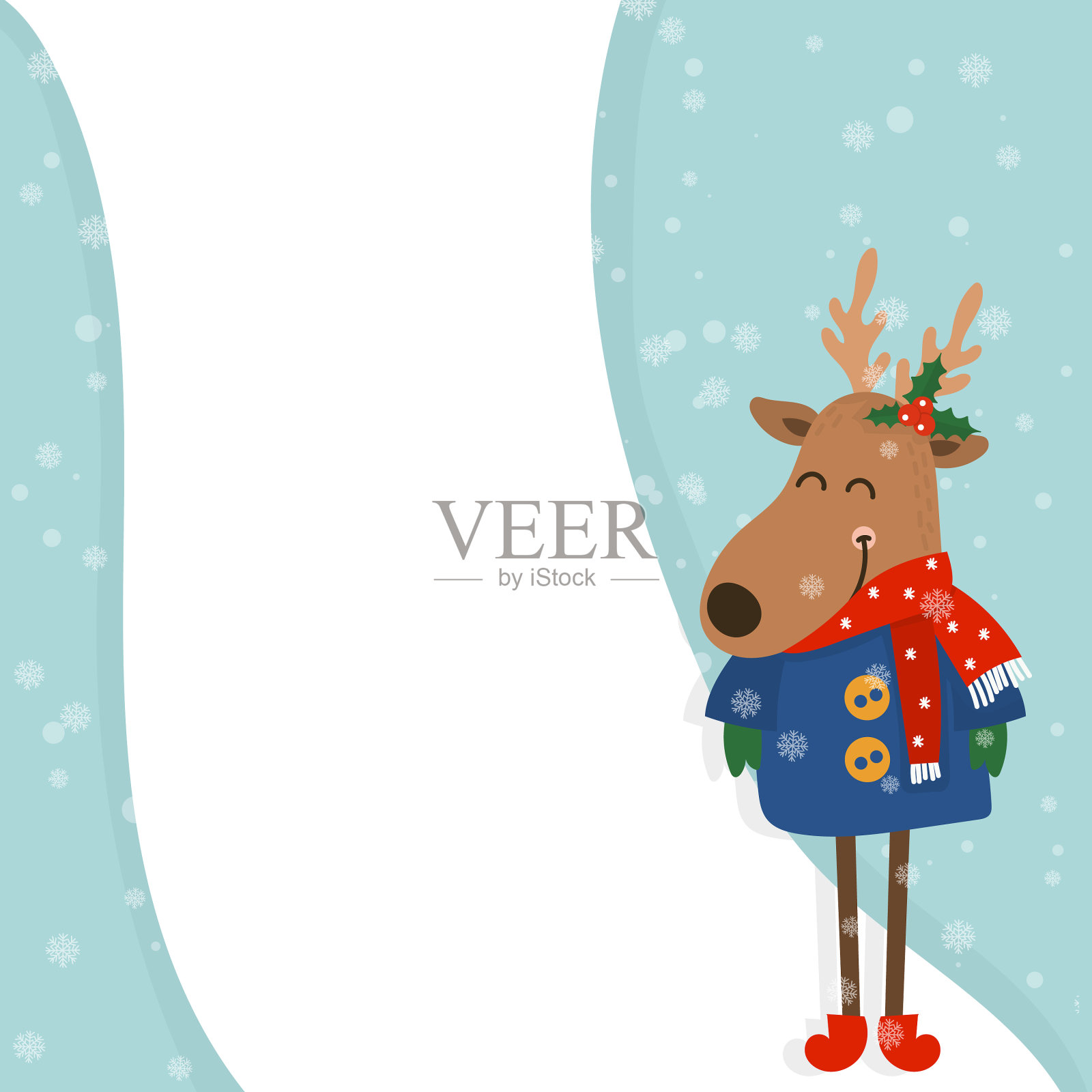 卡通节日主题与鹿在冬天插画图片素材