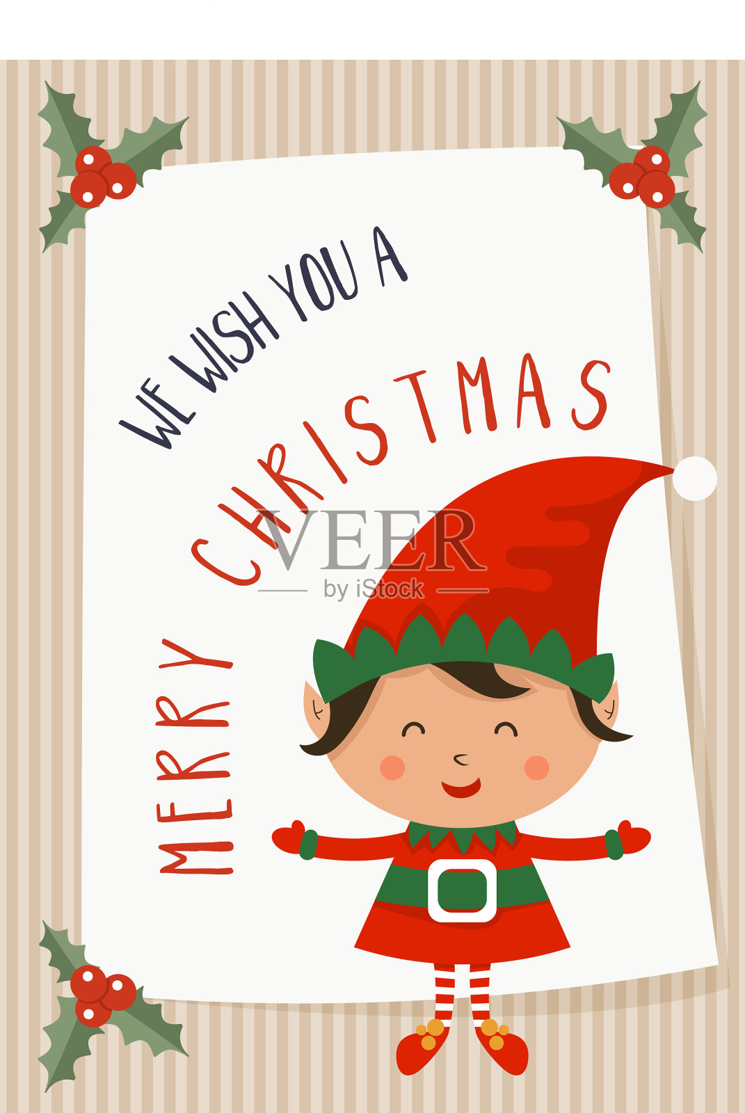 卡通节日主题与小精灵在冬天插画图片素材