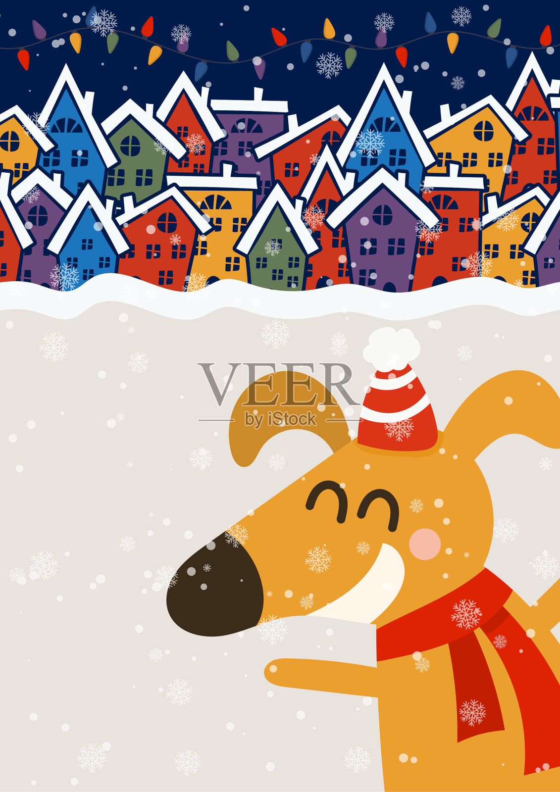 卡通节日主题与狗在冬天插画图片素材