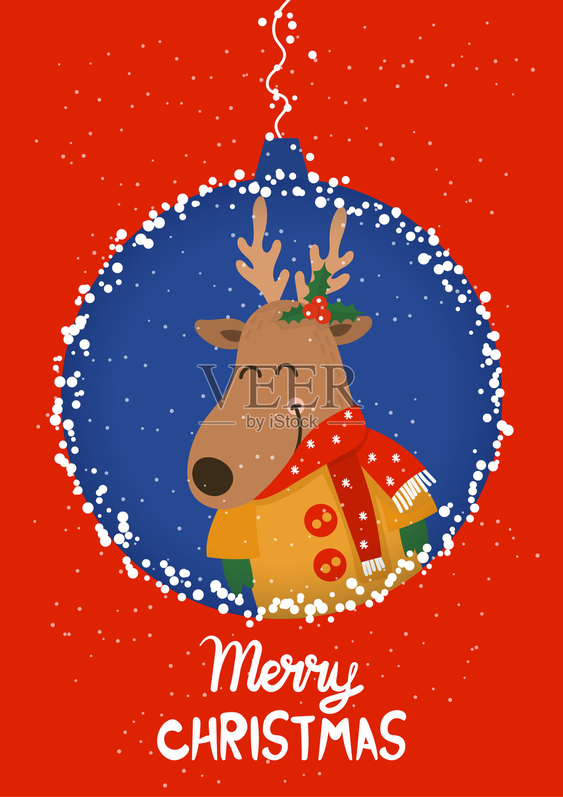 卡通节日主题与鹿在冬天插画图片素材