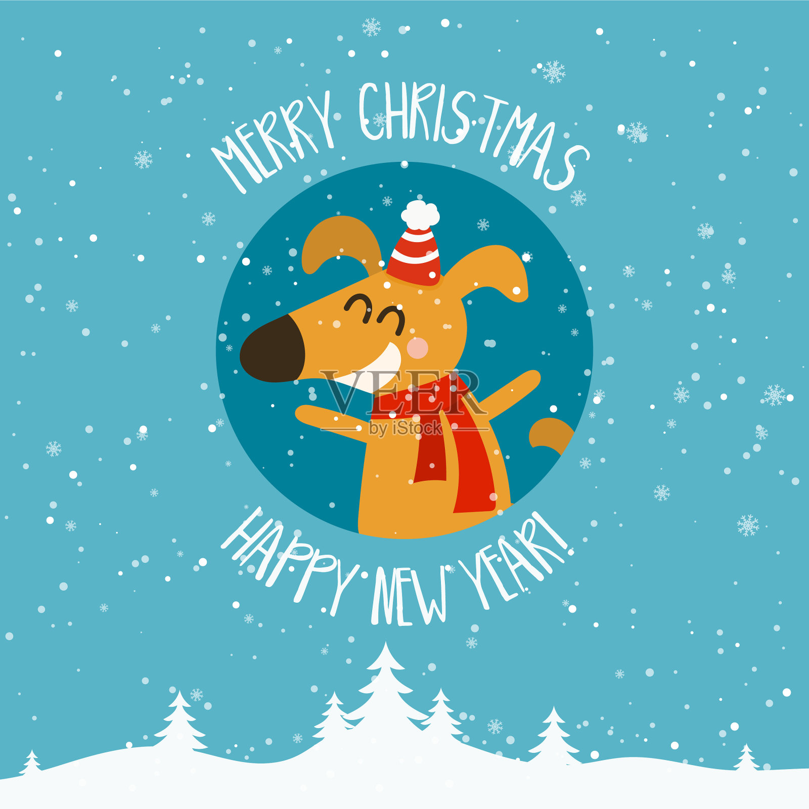 卡通节日主题与狗在冬天插画图片素材