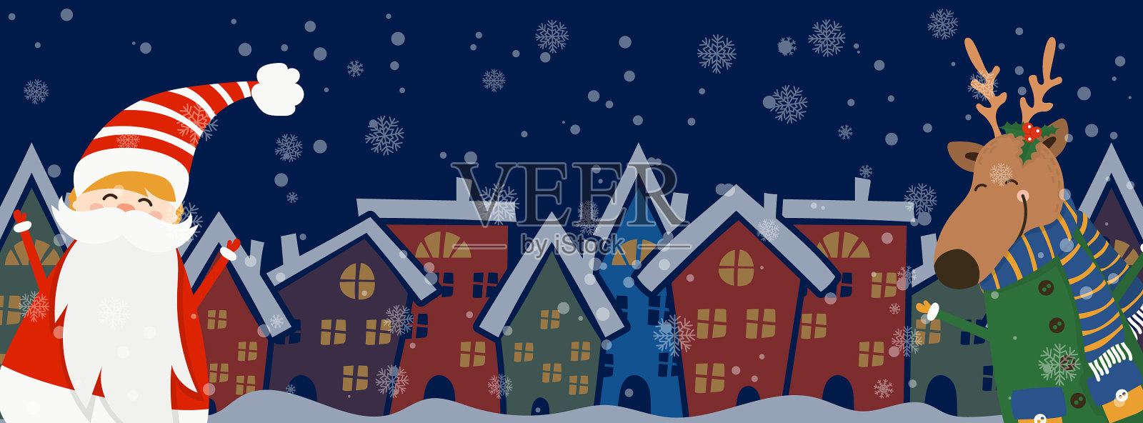 卡通横幅的节日主题与鹿和插画图片素材