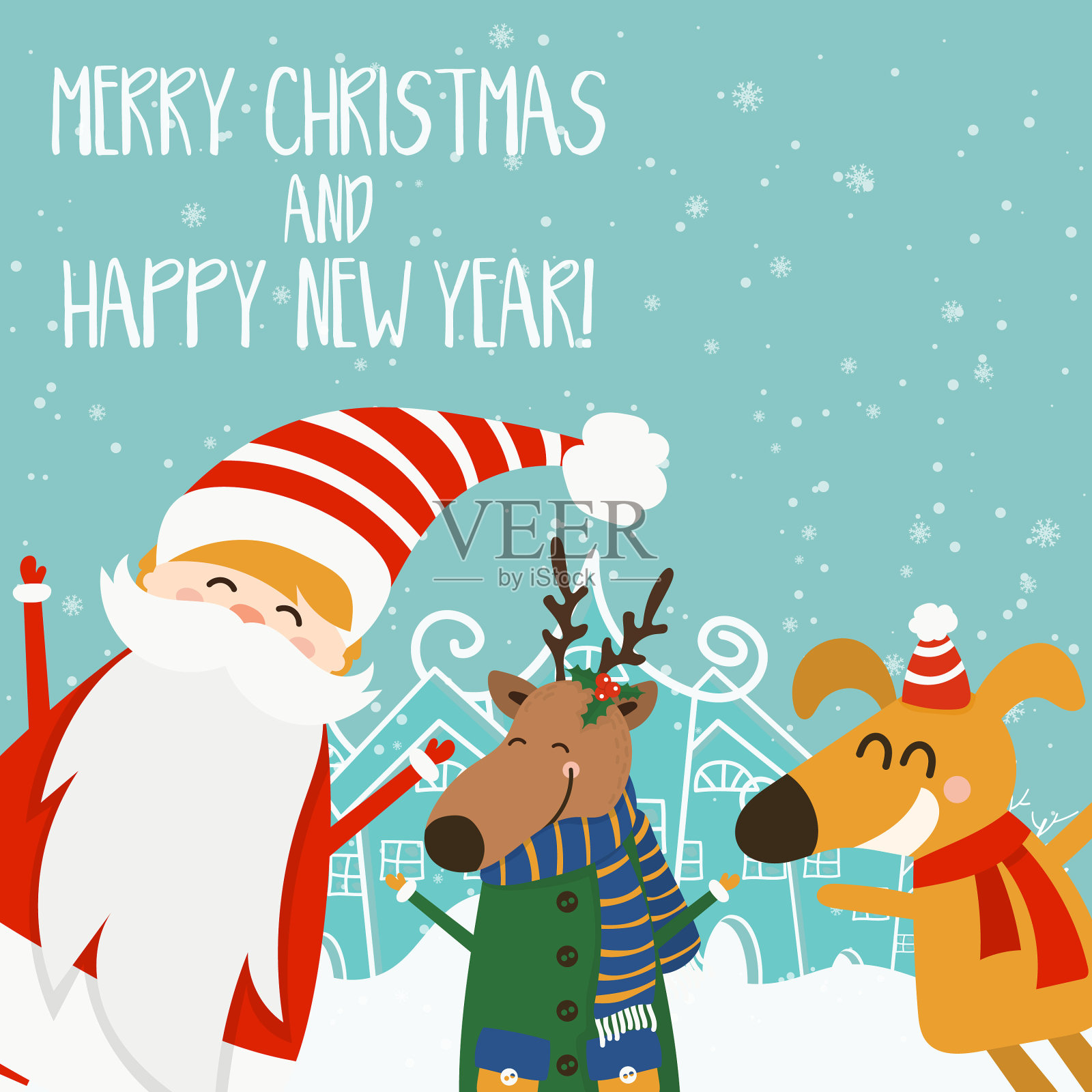 卡通节日主题驯鹿圣诞老人插画图片素材