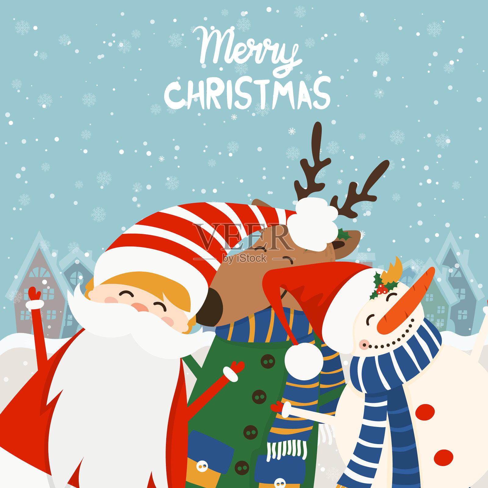 卡通节日主题驯鹿圣诞老人插画图片素材