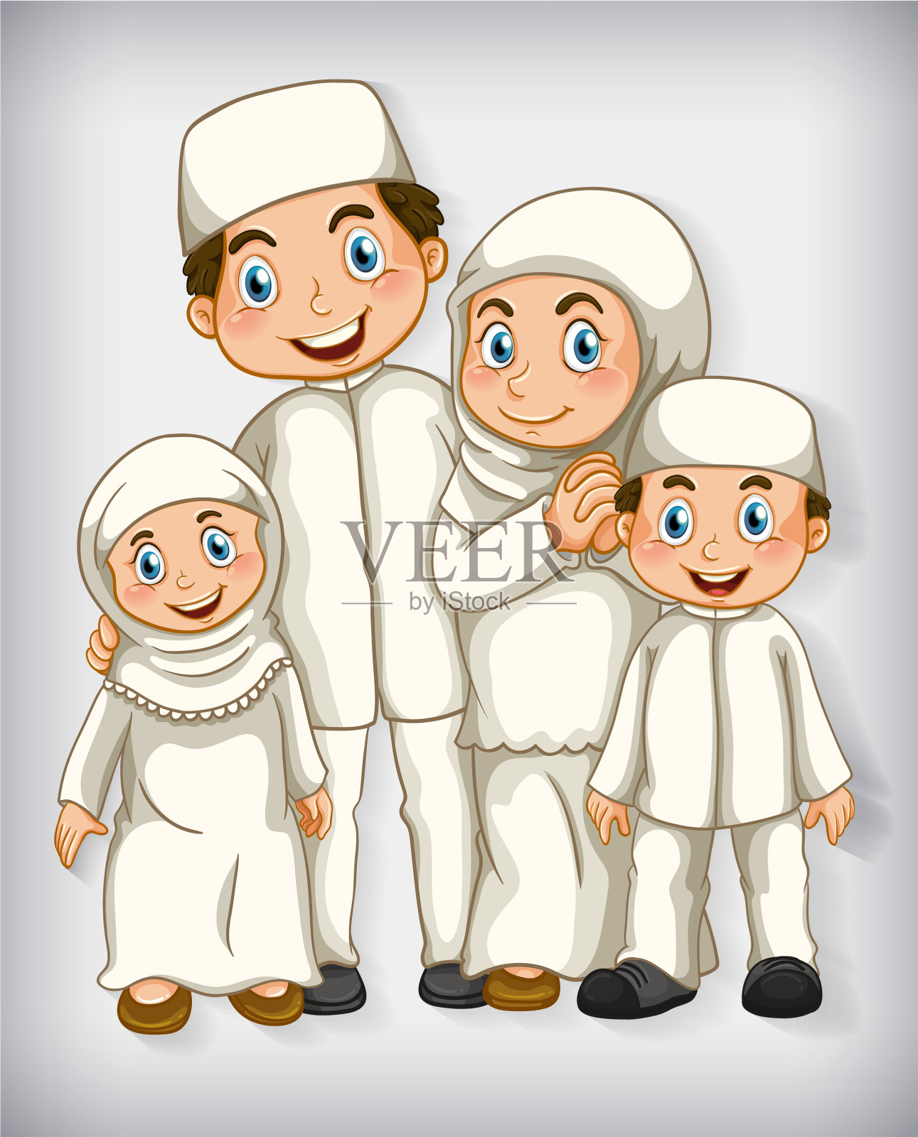穆斯林家庭成员对卡通人物的颜色插画图片素材