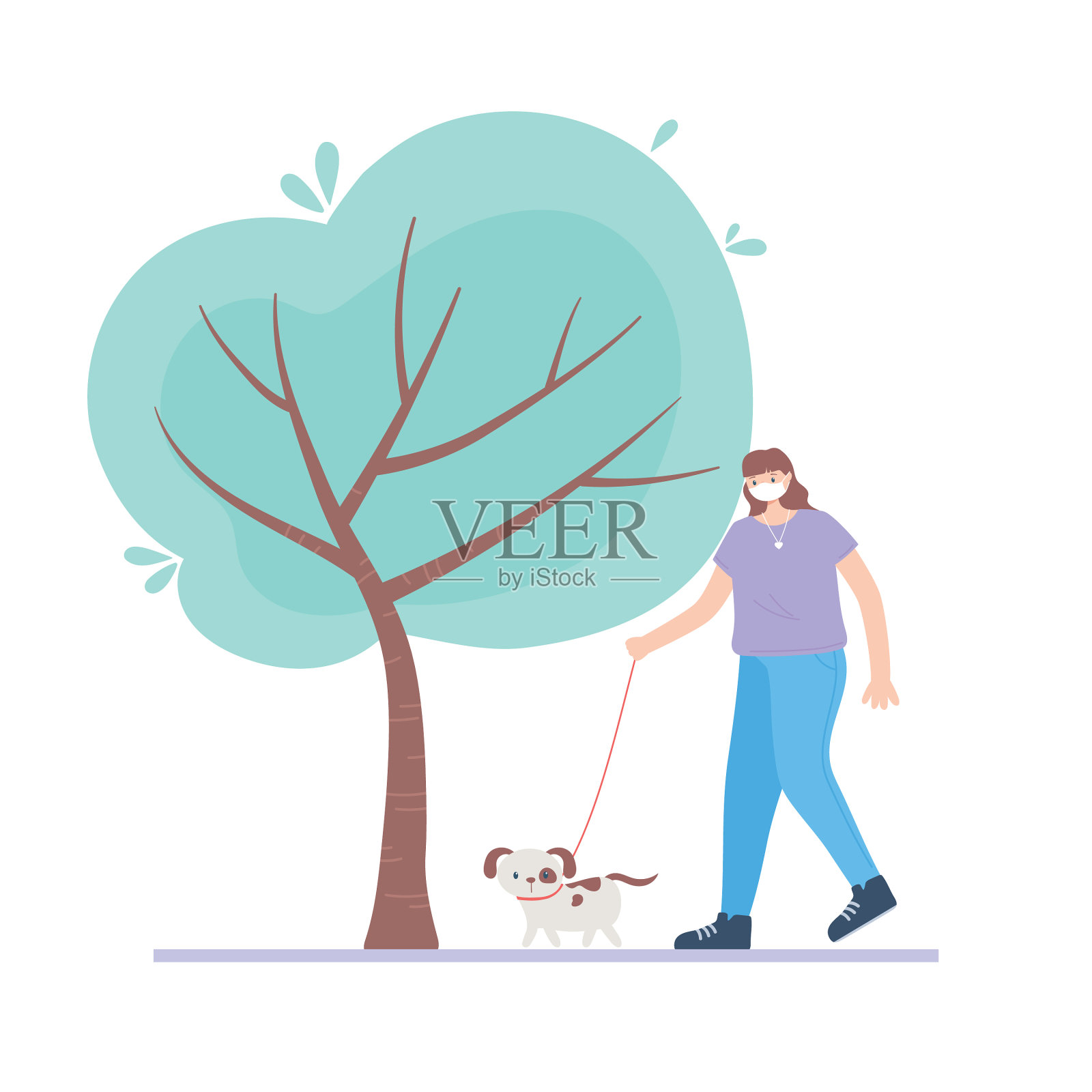 带着医用口罩的女人走路设计元素图片