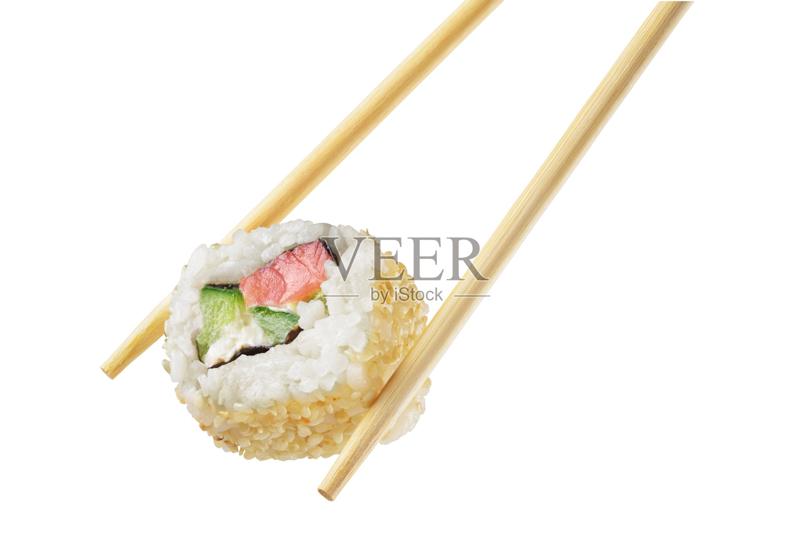 筷子寿司卷孤立在白色的背景照片摄影图片
