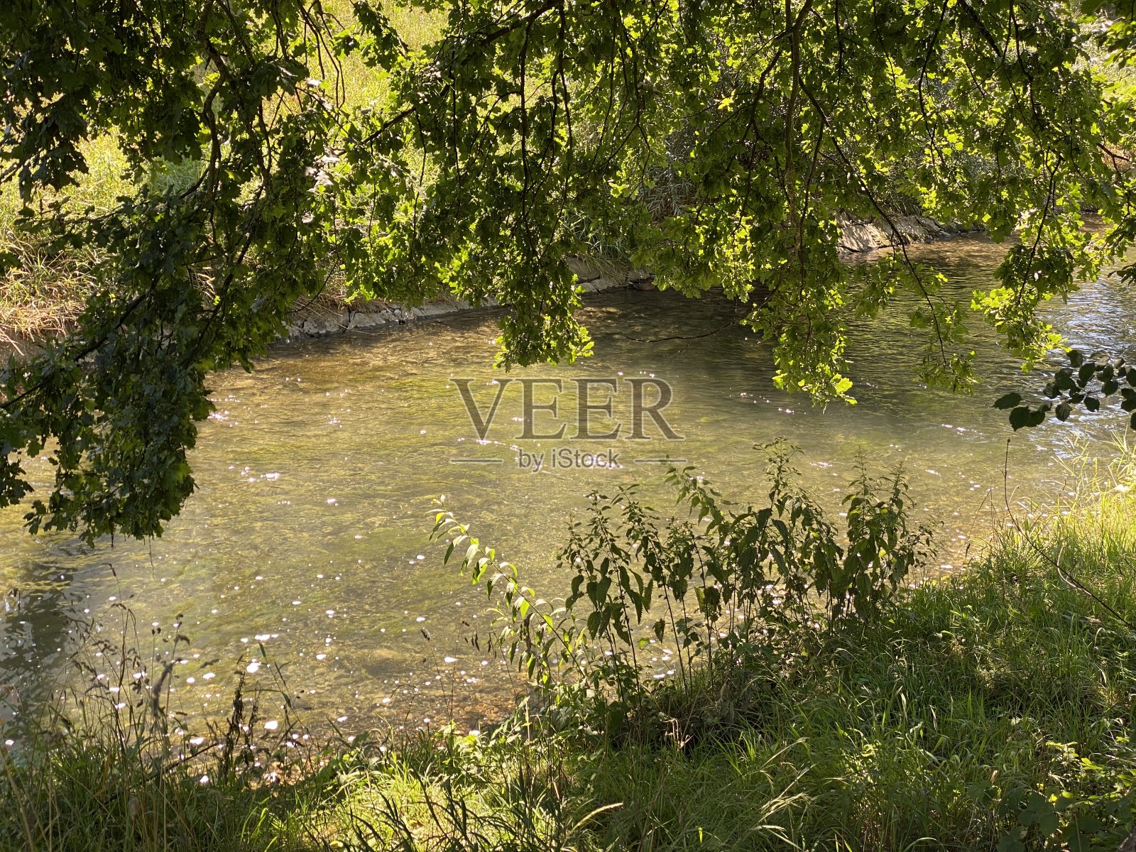 格拉特河与堤岸和沿公路通过城市Zürich(苏黎世或苏黎世)-瑞士(Schweiz)照片摄影图片